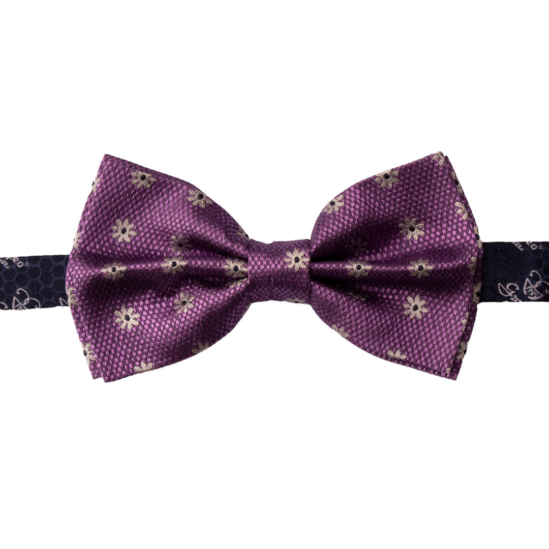 Papillon Uomo di Seta Viola a Fiori Grigio Argento Blu Made in Italy Graffeo Cravatte