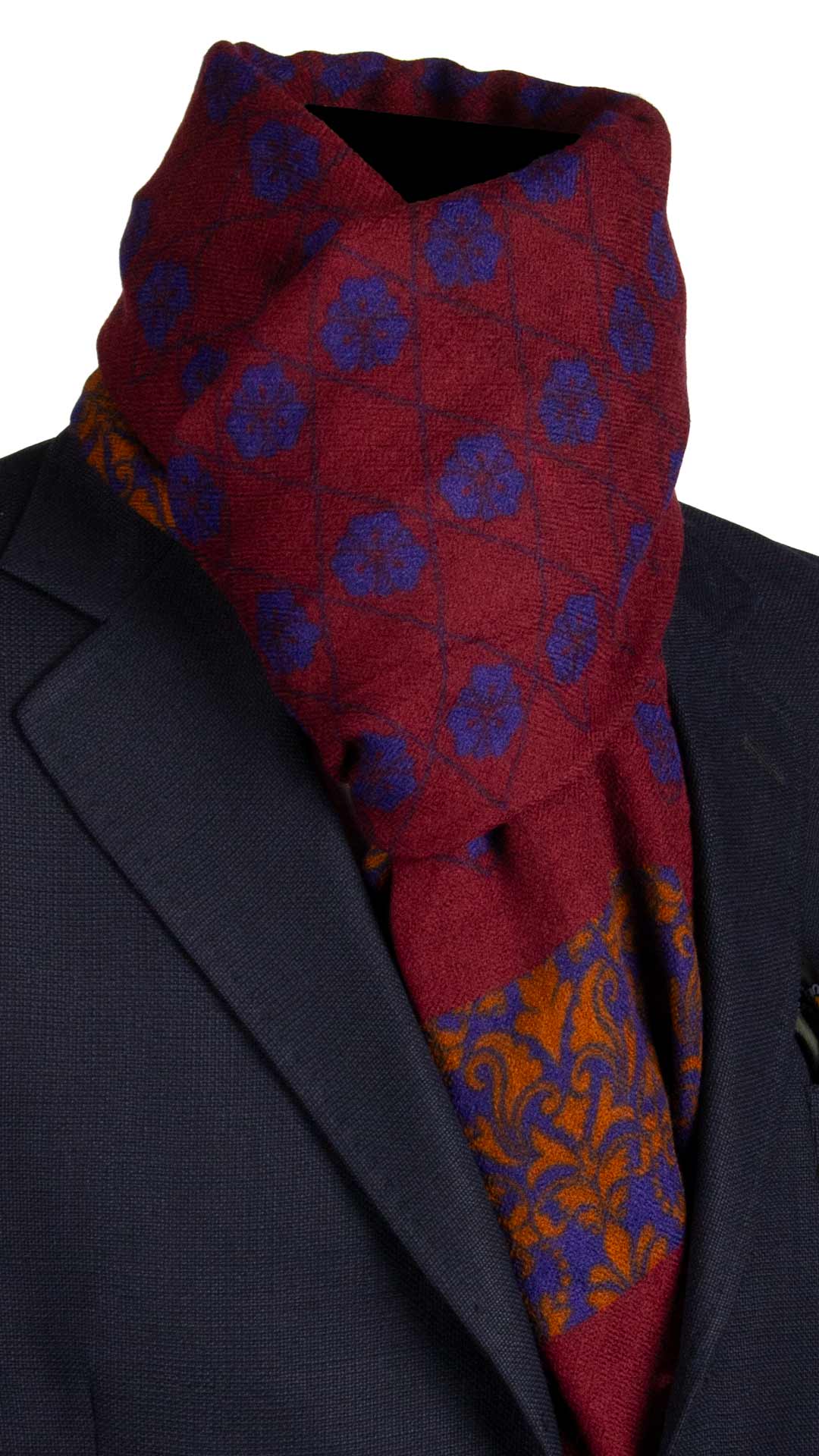 Sciarpa Pashmina di Cashmere Bordeaux Vintage Fantasia Viola Marrone Chiaro SC39 Graffeo Cravatte Made in Italy