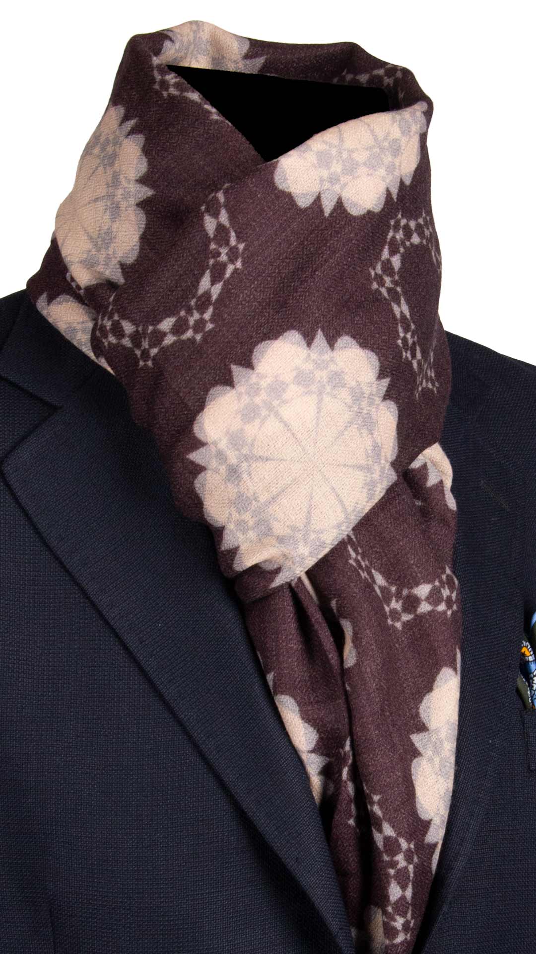 Sciarpa Pashmina di Cashmere Color Malva Scuro Vintage Fantasia Lilla Rosa Antico SC36 Graffeo Cravatte Made in Italy