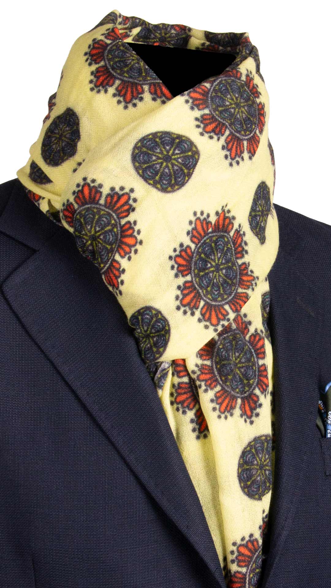 Sciarpa Pashmina di Cashmere Giallo Chiaro Vintage Fantasia Multicolor SC34 Made in Italy Graffeo Cravatte