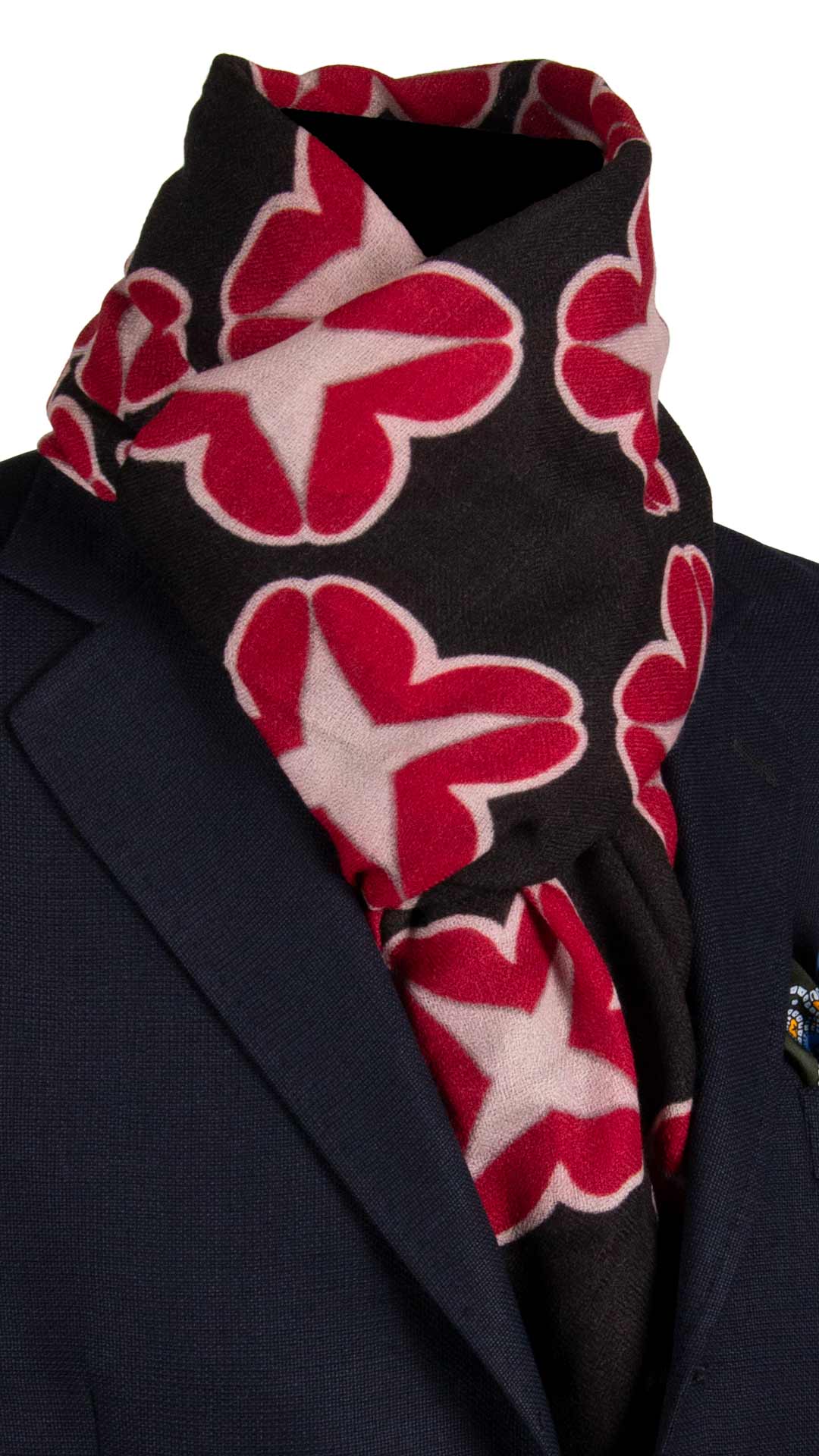 Sciarpa Pashmina di Cashmere Grigio Scuro Vintage a Fiori Rossi Rosa SC58 Graffeo Cravatte Made in Italy