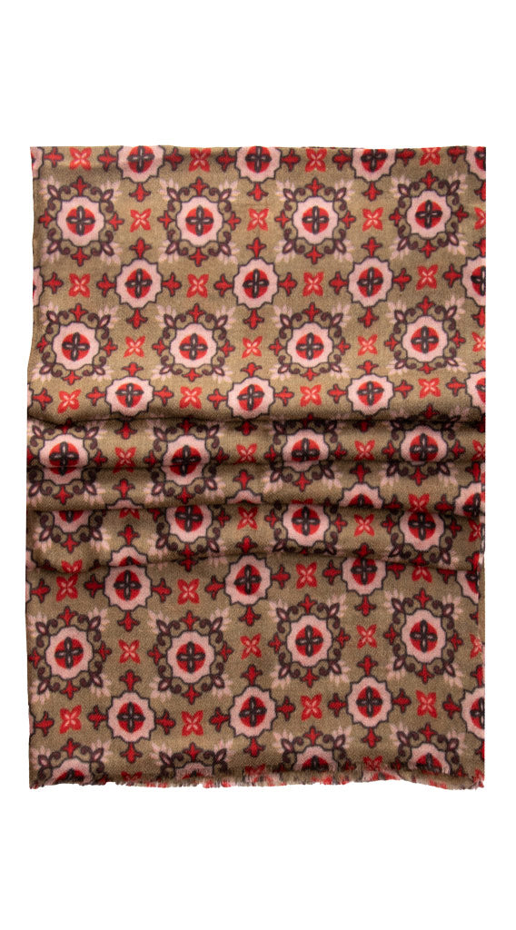 Sciarpa Pashmina di Cashmere Verde Oliva a Medaglioni Rosa Rosso Blu Made in Italy Graffeo Cravatte Intera