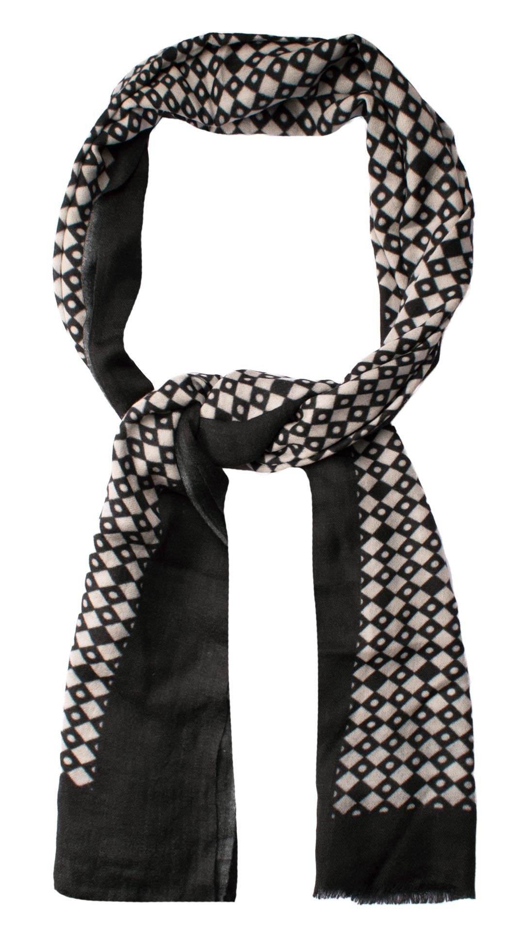 Sciarpa Pashmina di Cashmere Vintage Fantasia Nera Bianca SC38 Graffeo Cravatte Made in Italy Anello