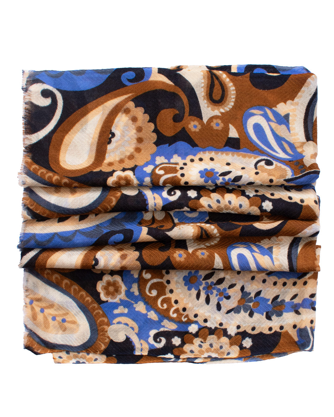 Sciarpa Pashmina di Lana Marrone Bluette Paisley Multicolor SC77 Made in Italy Graffeo Cravatte Dettaglio