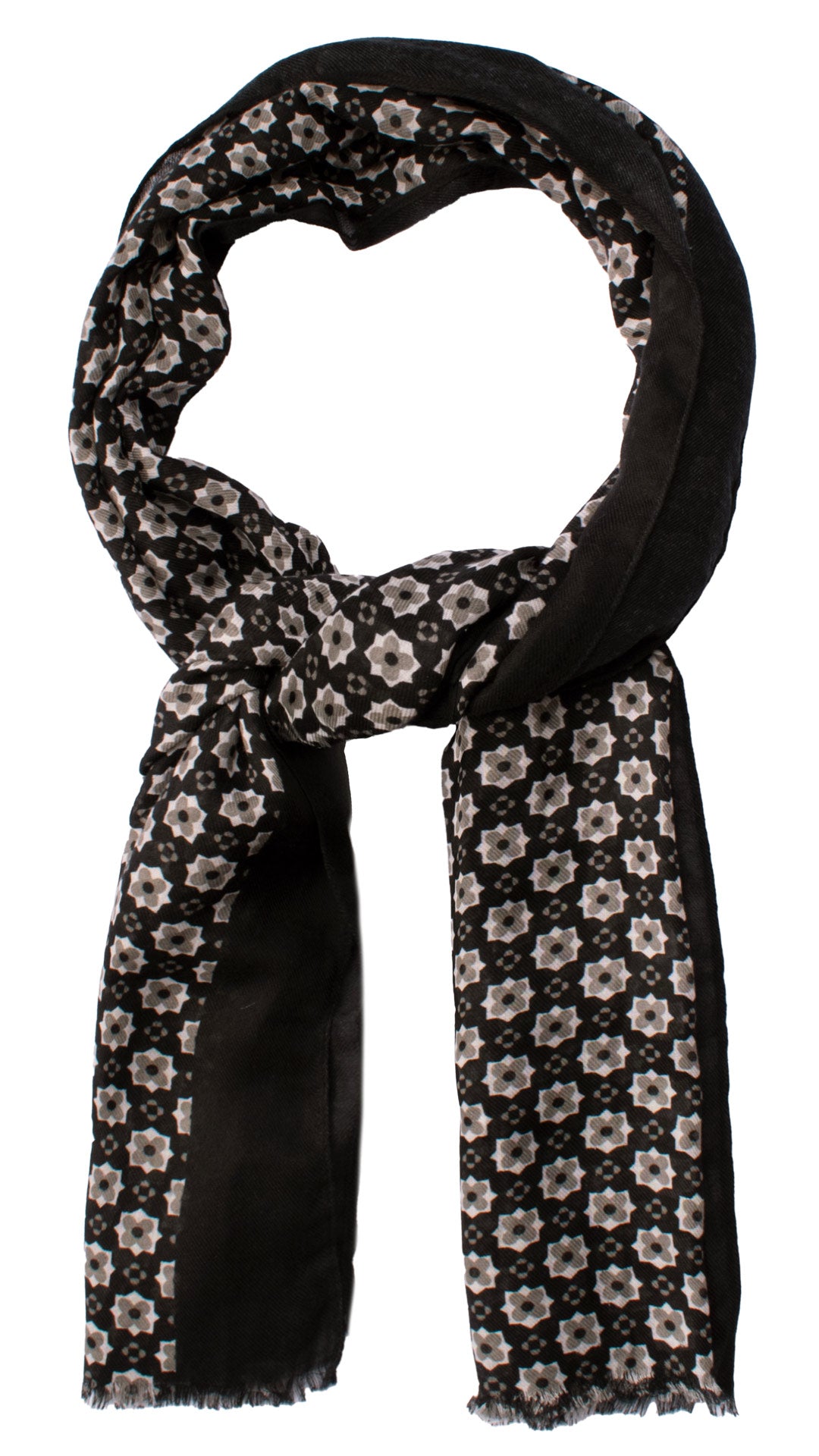 Sciarpa Pashmina di Lana Nera Fantasia Grigio Tortora SC79 Made in Italy Graffeo Cravatte Anello