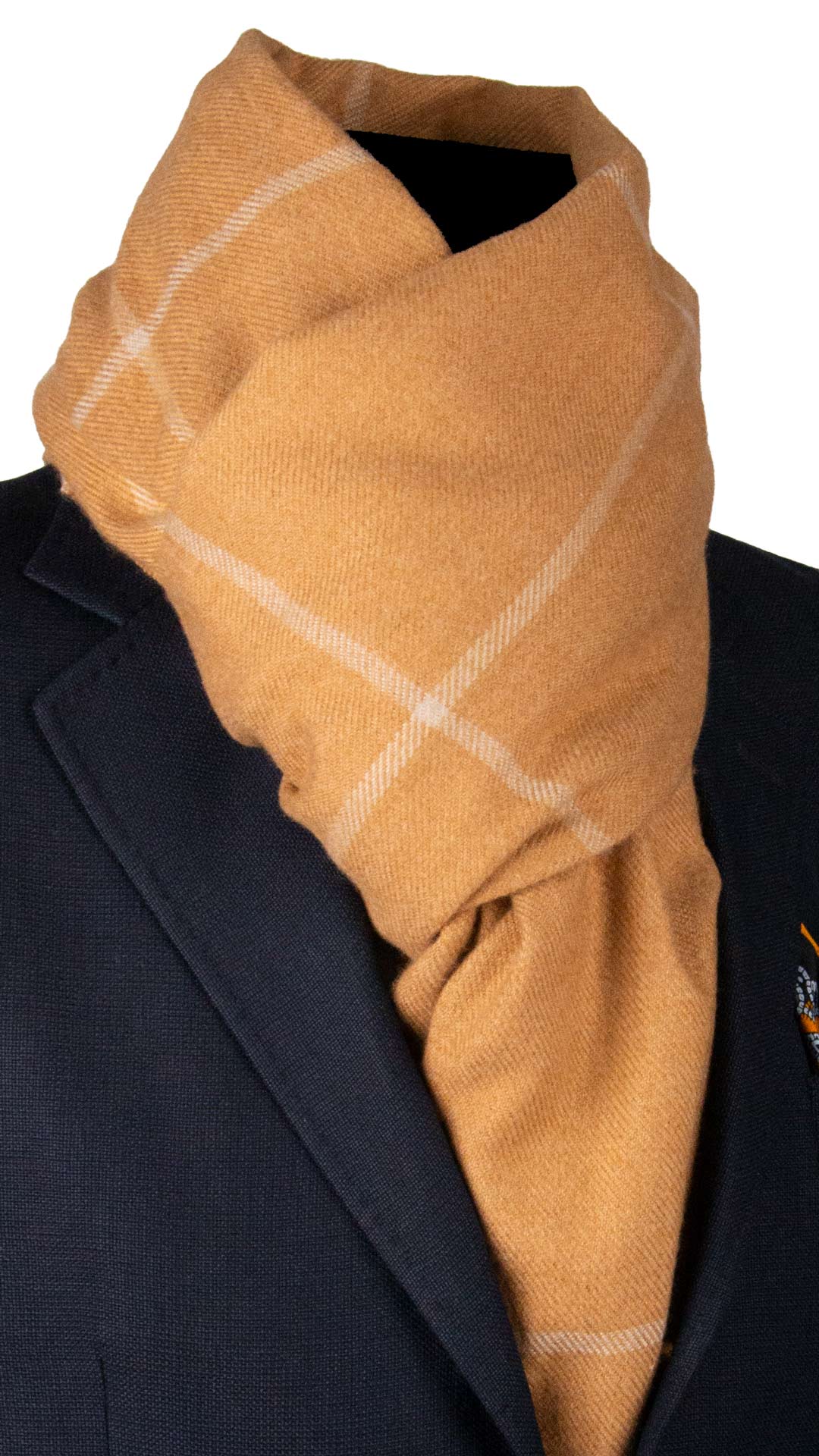 Sciarpa Pashmina di Lana Senape a Quadri Beige SC84 Made in Italy Graffeo Cravatte