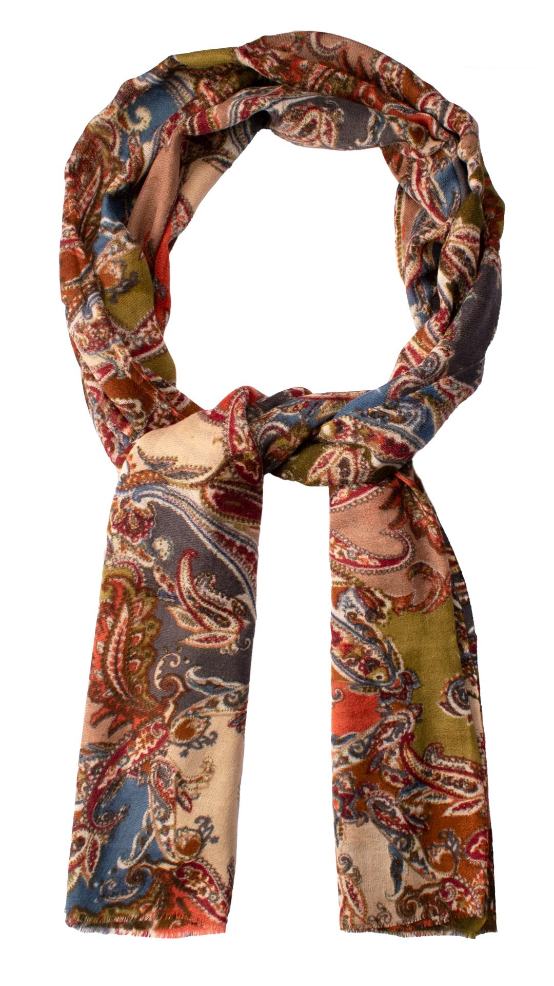 Sciarpa Pashmina di Lana Verde Pistacchio Paisley Multicolor SC75 Made in Italy Graffeo Cravatte Anello