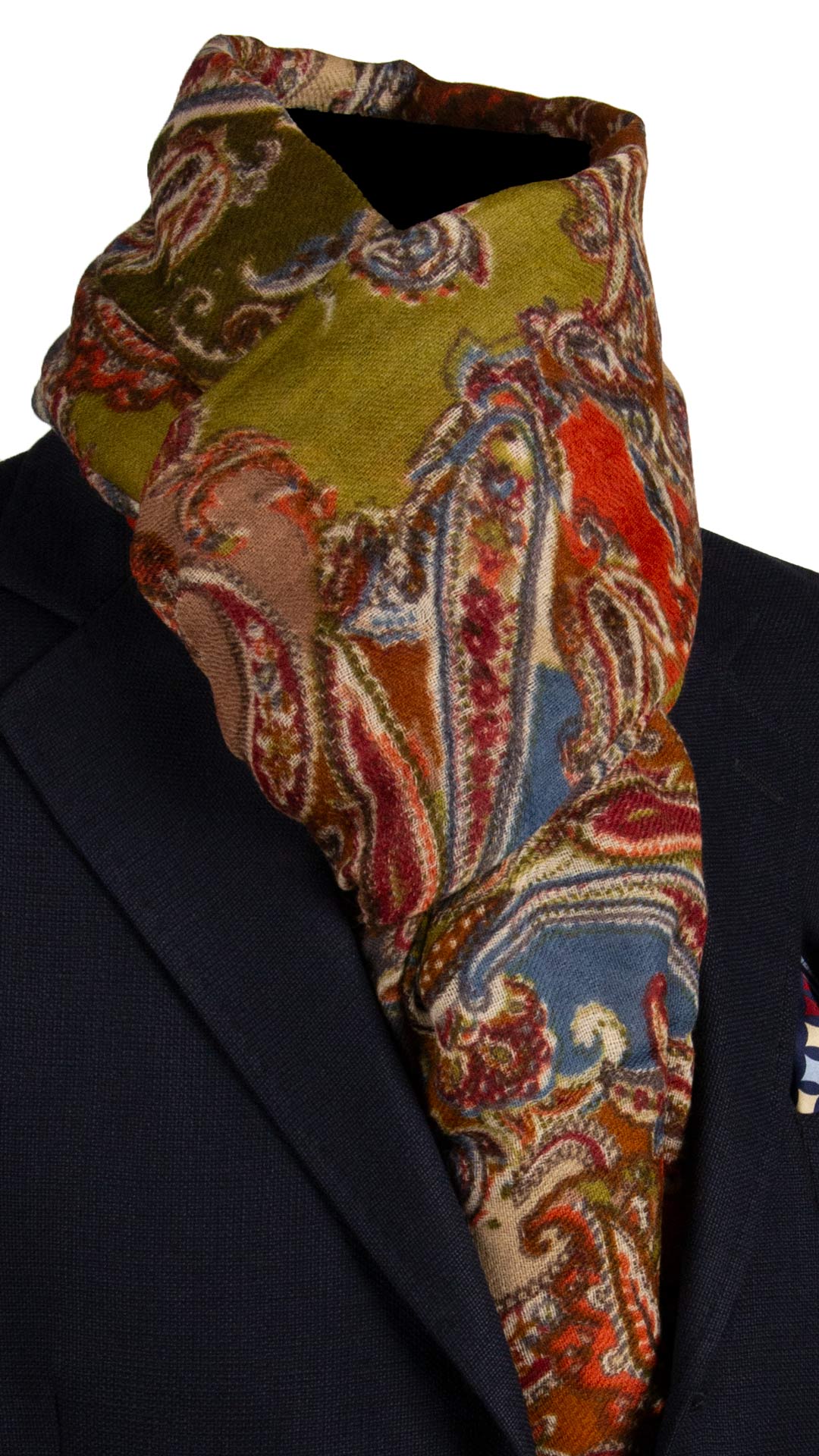 Sciarpa Pashmina di Lana Verde Pistacchio Paisley Multicolor SC75 Made in Italy Graffeo Cravatte