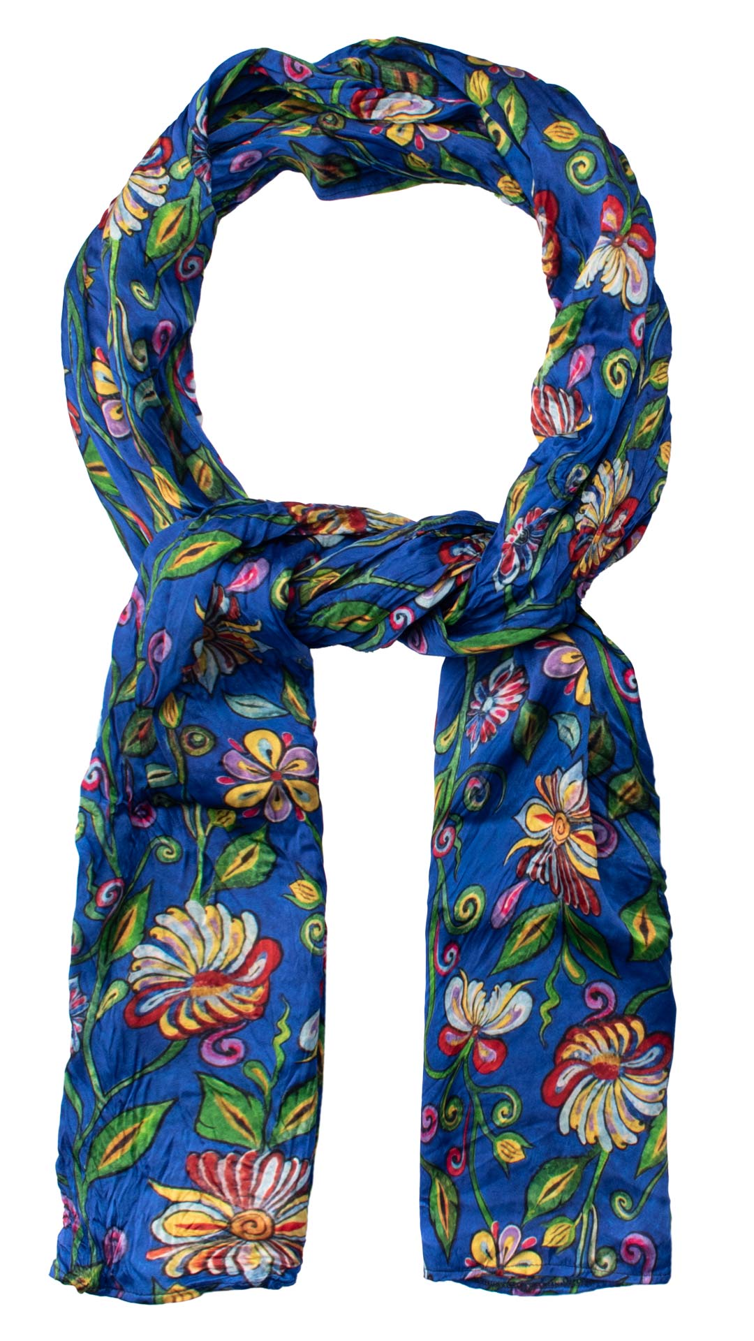 Sciarpa Siciliana Leggera di Seta Délavé Bluette Fantasia Multicolor SD1 Made in Italy Graffeo Cravatte Anello