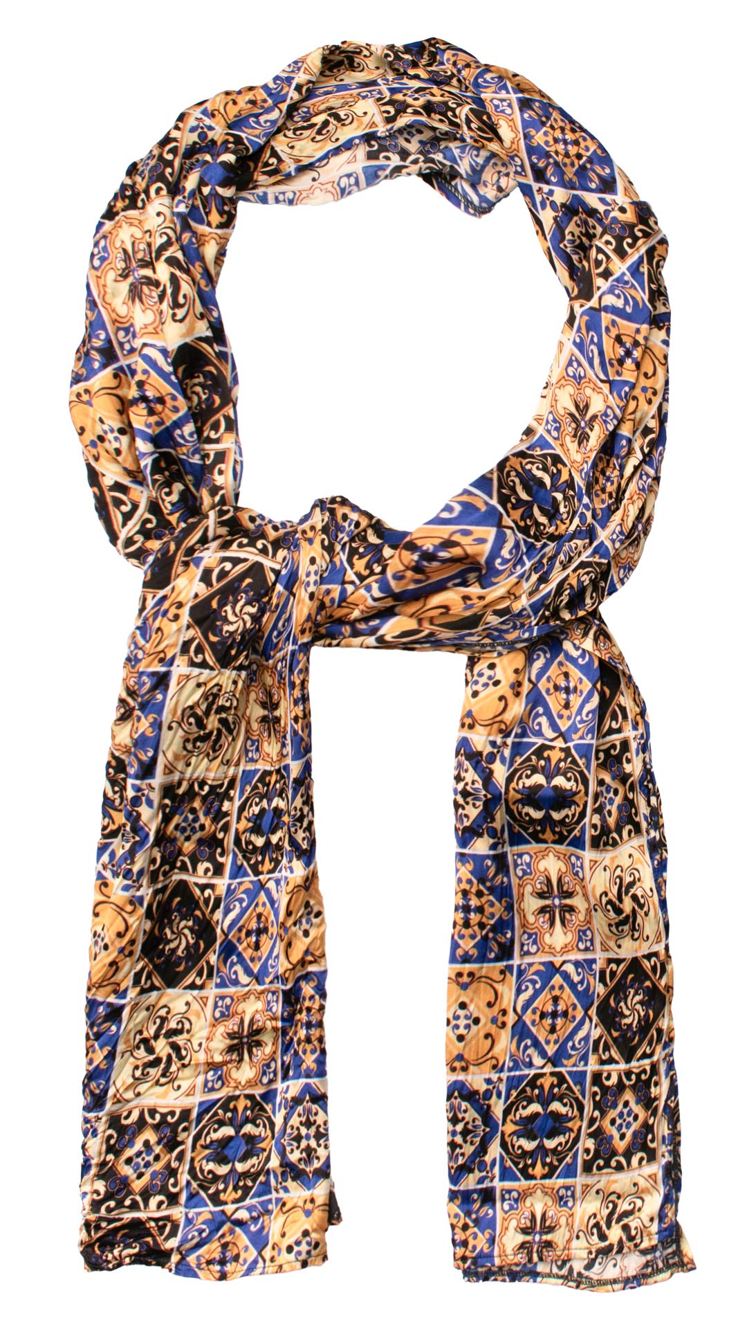 Sciarpa Siciliana Leggera di Seta Délavé con Maioliche Giallo Oro Bluette SD6 Made in Italy Graffeo Cravatte Anello