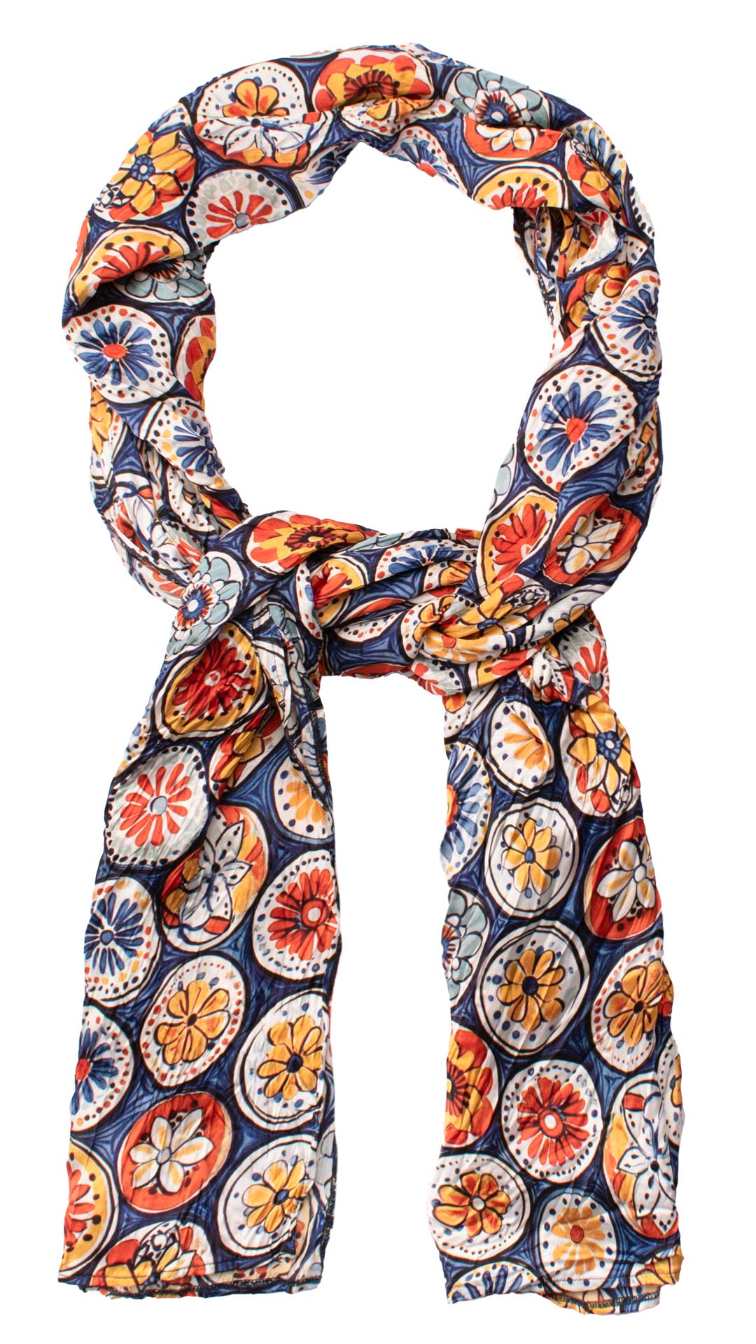 Sciarpa Siciliana Leggera di Seta Délavé con Maioliche Multicolor SD3 Made in Italy Graffeo Cravatte Anello