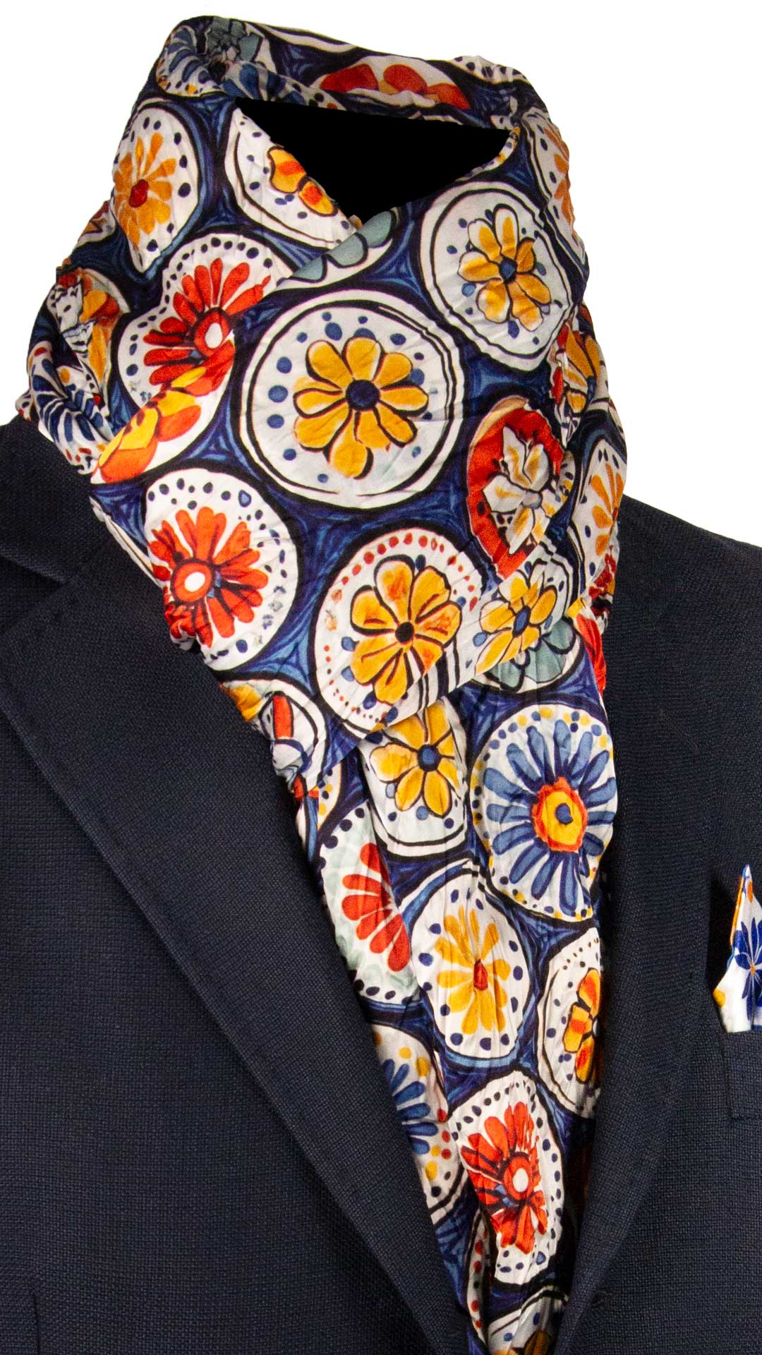 Sciarpa Siciliana Leggera di Seta Délavé con Maioliche Multicolor SD3 Made in Italy Graffeo Cravatte