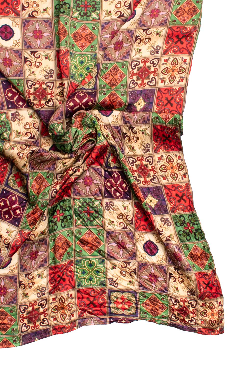 Sciarpa Siciliana Leggera di Seta Délavé con Maioliche Multicolor SD4 Made in Italy Graffeo Cravatte Tessuto