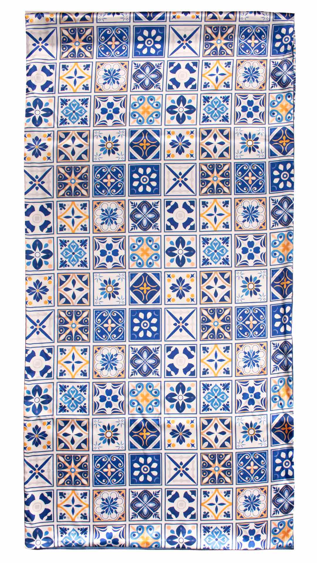 Sciarpa Siciliana Stampa di Raso Bianca con Maioliche Giallo Ocra Blu S15 Made in Italy Graffeo Cravatte Intera