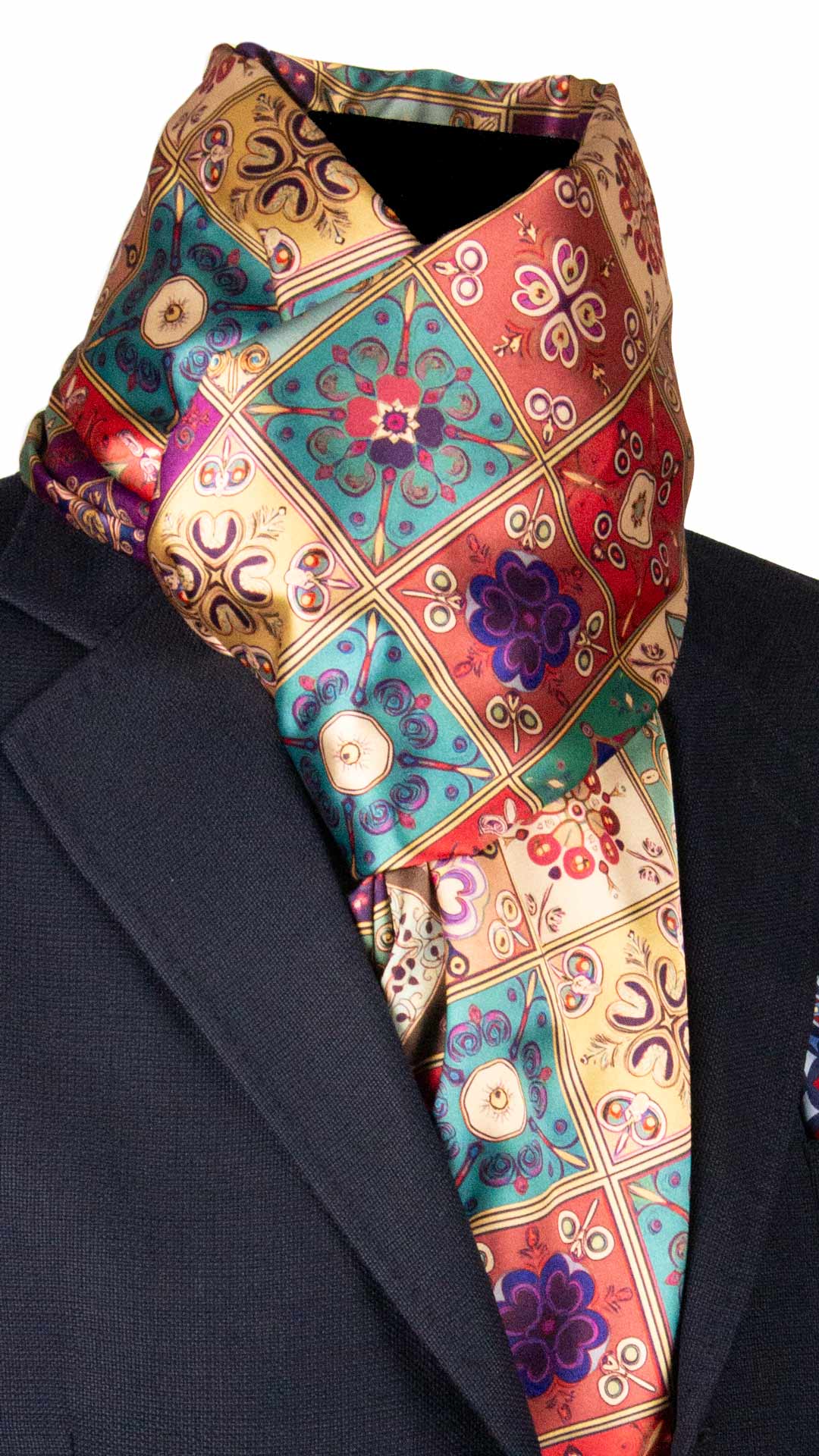 Sciarpa Siciliana Stampa di Raso con Maioliche Multicolor S11 Made in Italy Graffeo Cravatte