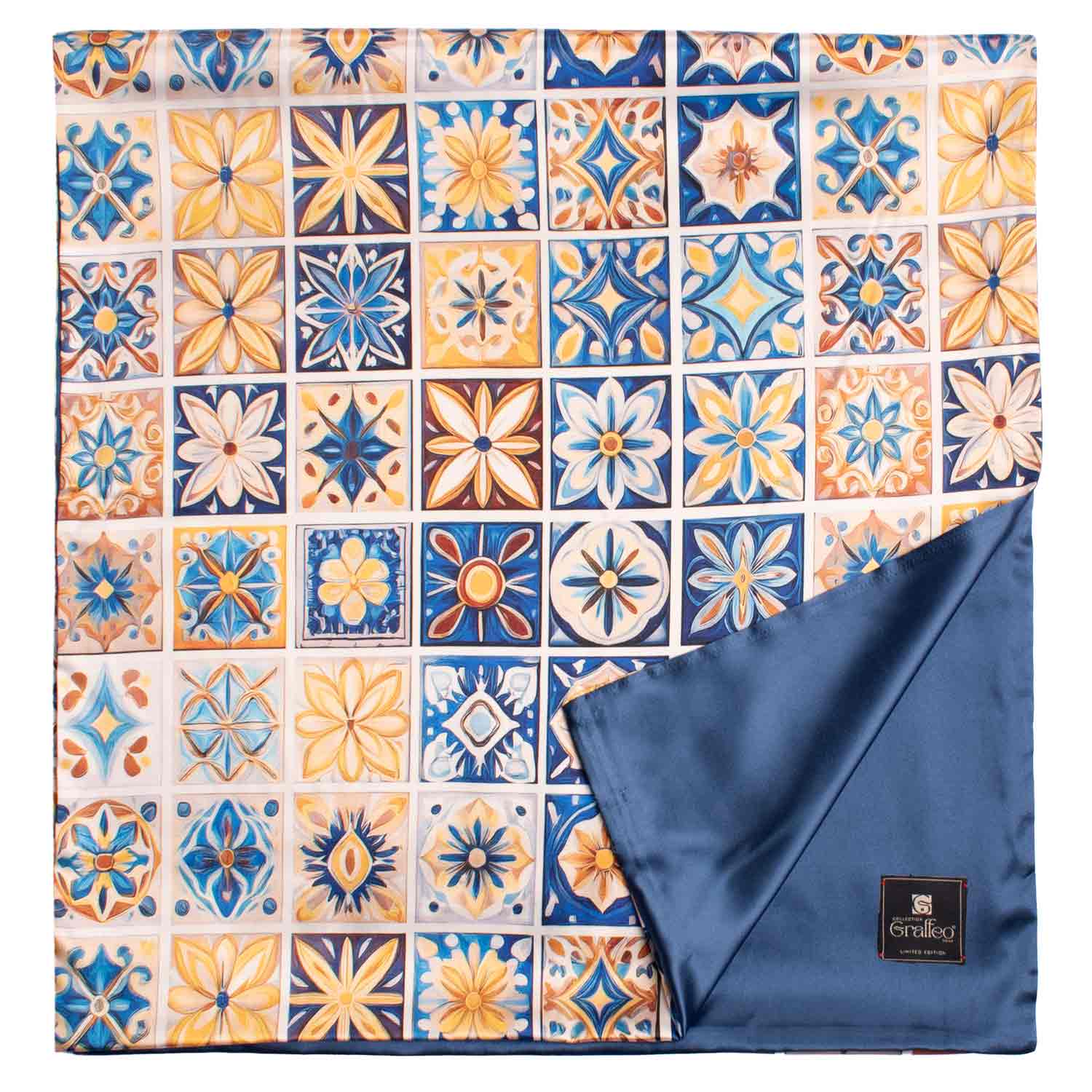 Sciarpa Siciliana Stampa di Raso con Maioliche Multicolor S14 Made in Italy Graffeo Cravatte Retro