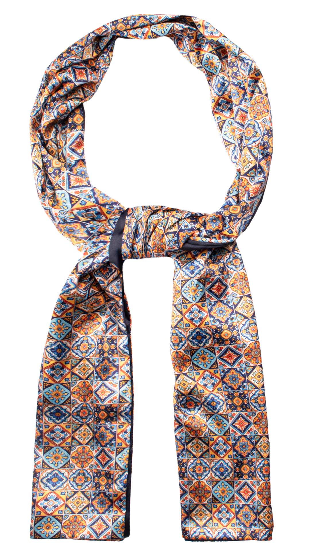 Sciarpa Siciliana Stampa di Raso con Maioliche Multicolor S2 Made in Italy Graffeo Cravatte Anello