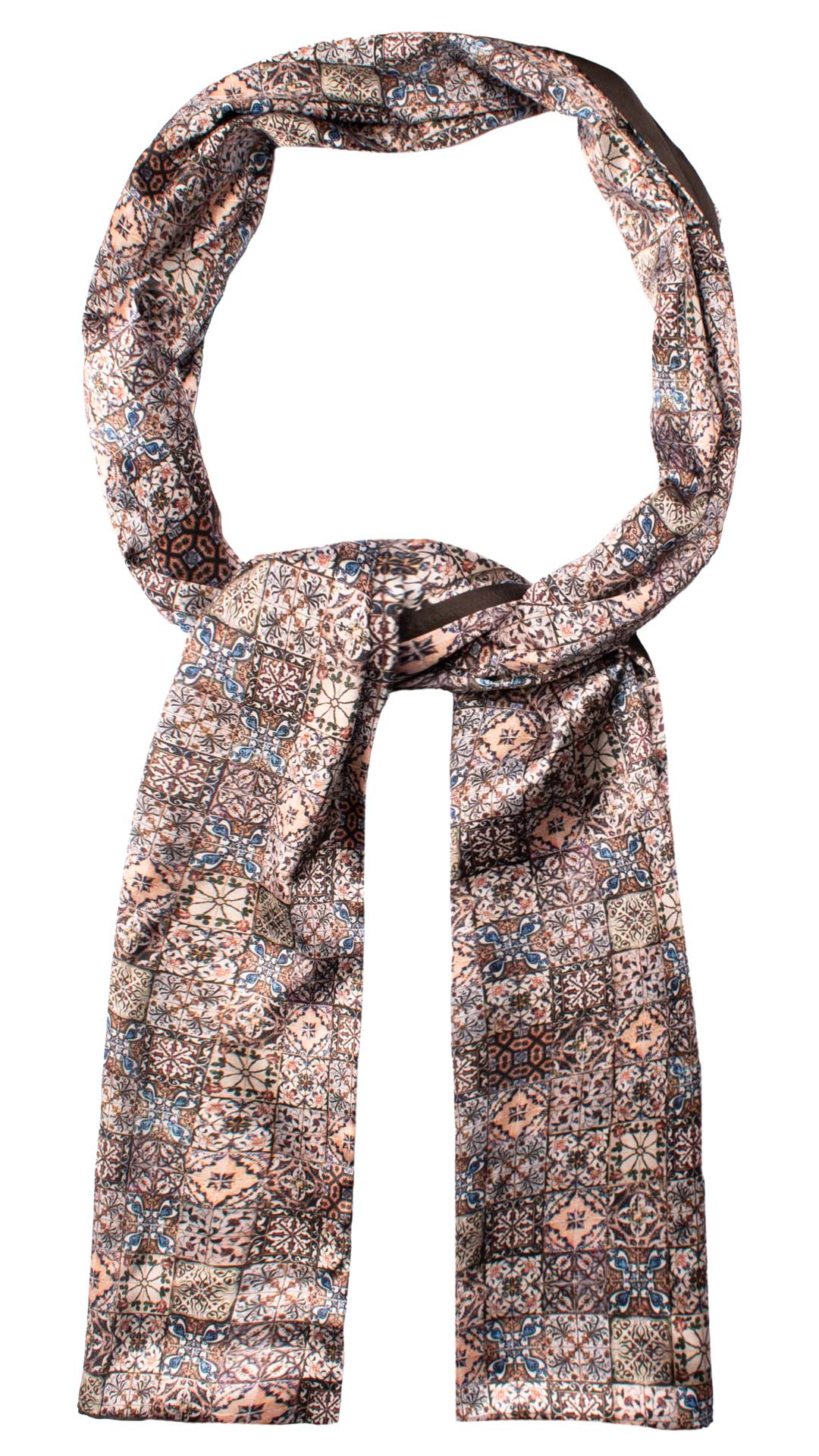 Sciarpa Siciliana Stampa di Raso con Maioliche Multicolor S4 Made In Italy Graffeo Cravatte Anello