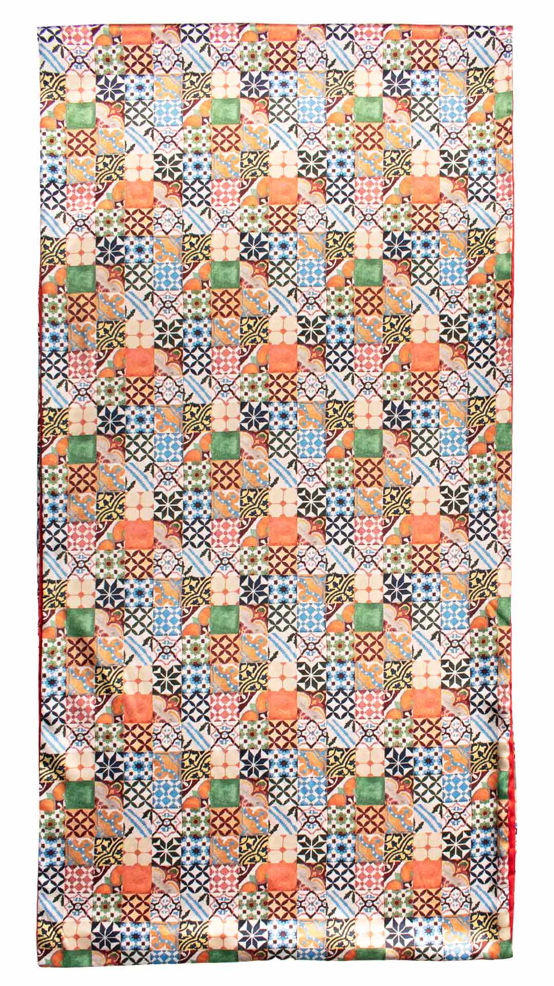 Sciarpa Siciliana Stampa di Raso con Maioliche Multicolor S5 Made in Italy Graffeo Cravatte Intera
