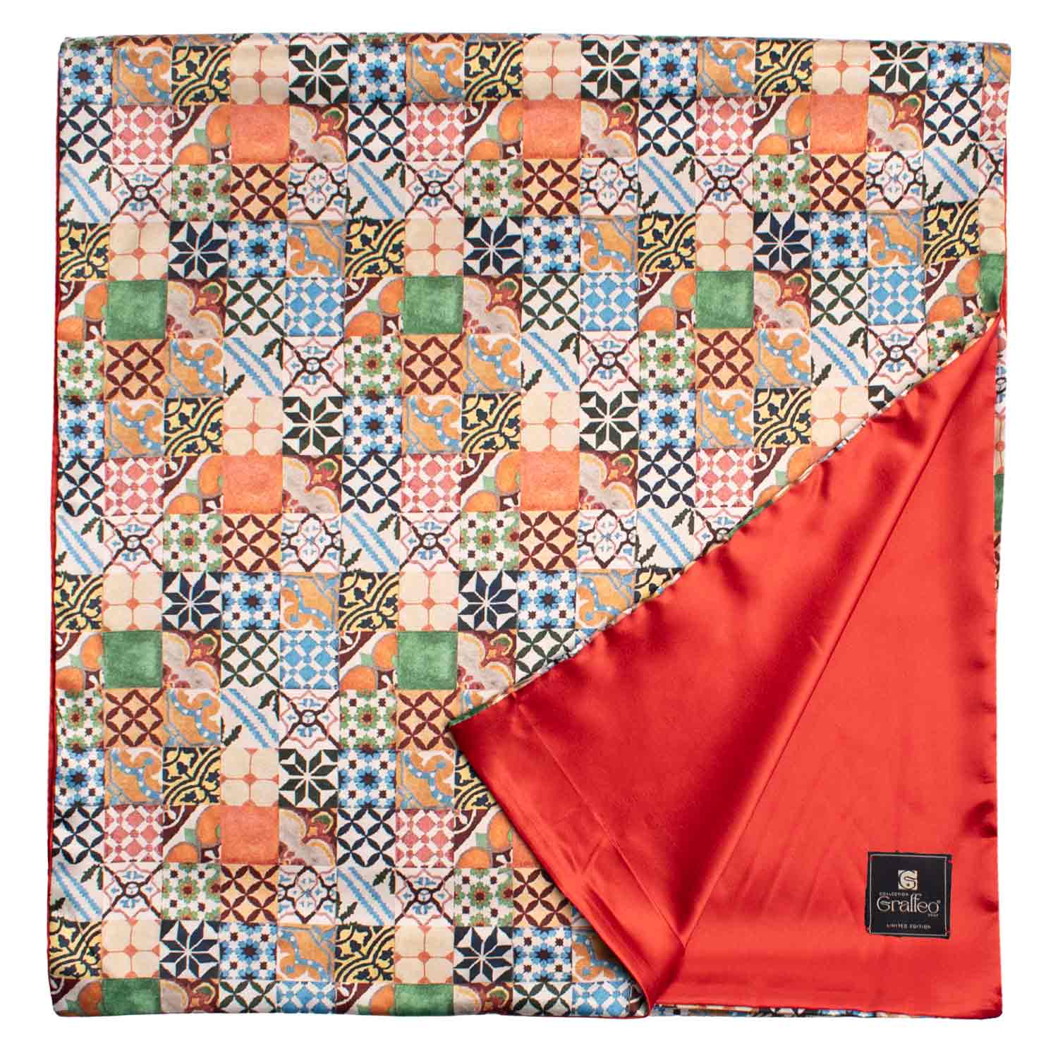 Sciarpa Siciliana Stampa di Raso con Maioliche Multicolor S5 Made in Italy Graffeo Cravatte Retro