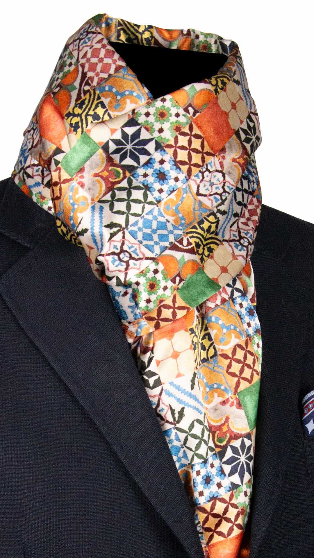 Sciarpa Siciliana Stampa di Raso con Maioliche Multicolor S5 Made in Italy Graffeo Cravatte