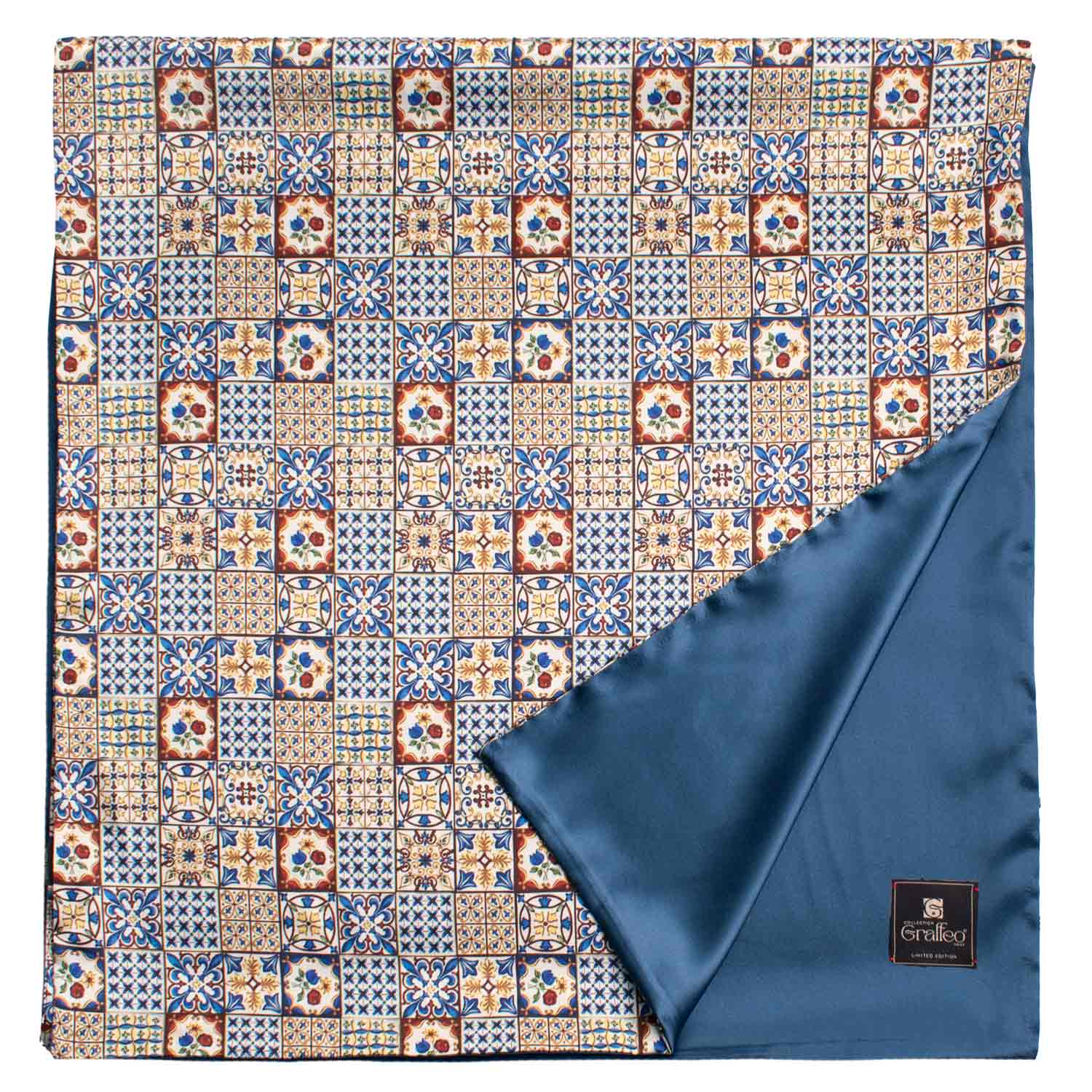 Sciarpa Siciliana Stampa di Raso con Maioliche Multicolor S6 Made in Italy Graffeo Cravatte Retro