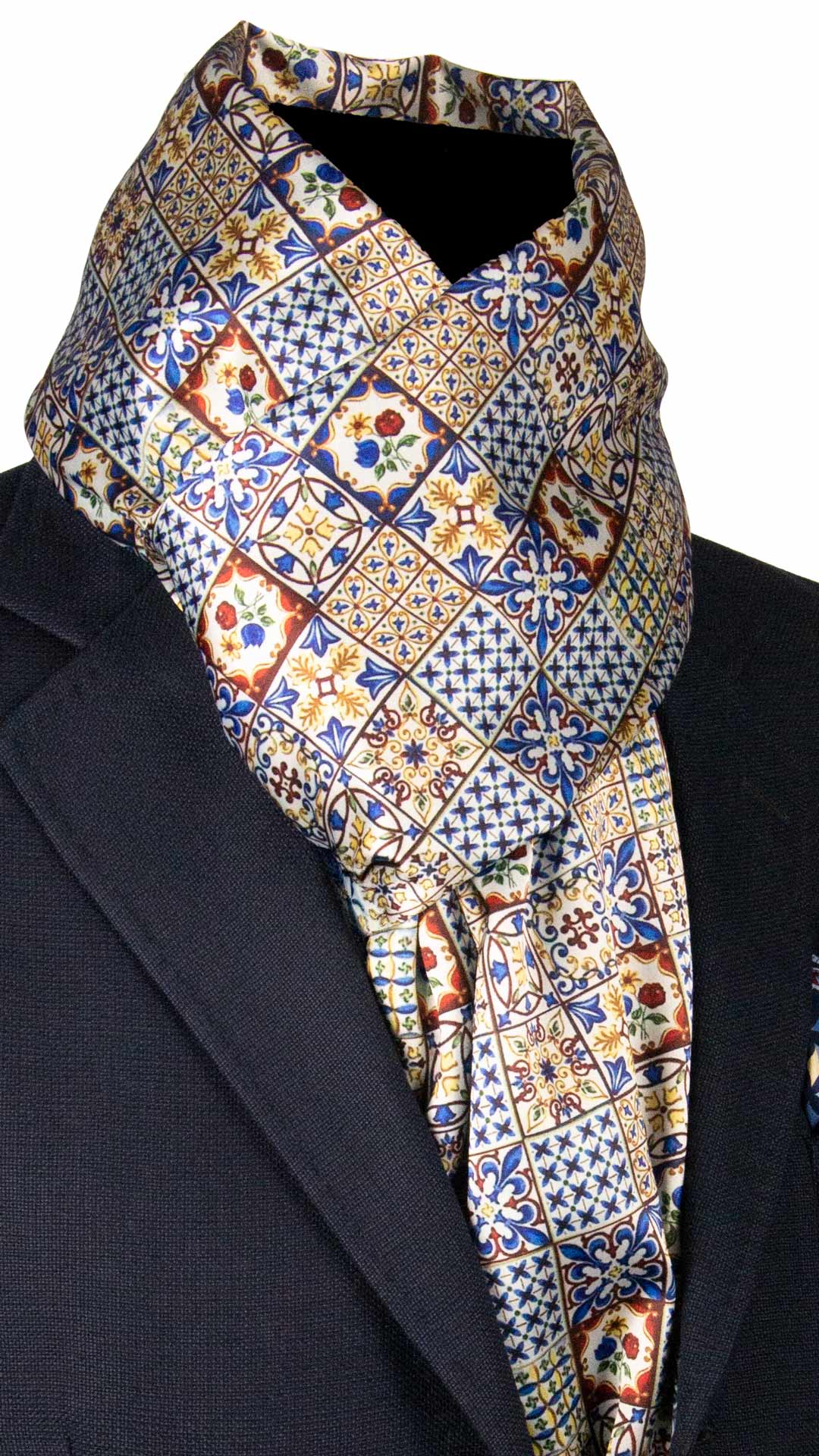 Sciarpa Siciliana Stampa di Raso con Maioliche Multicolor S6 Made in Italy Graffeo Cravatte