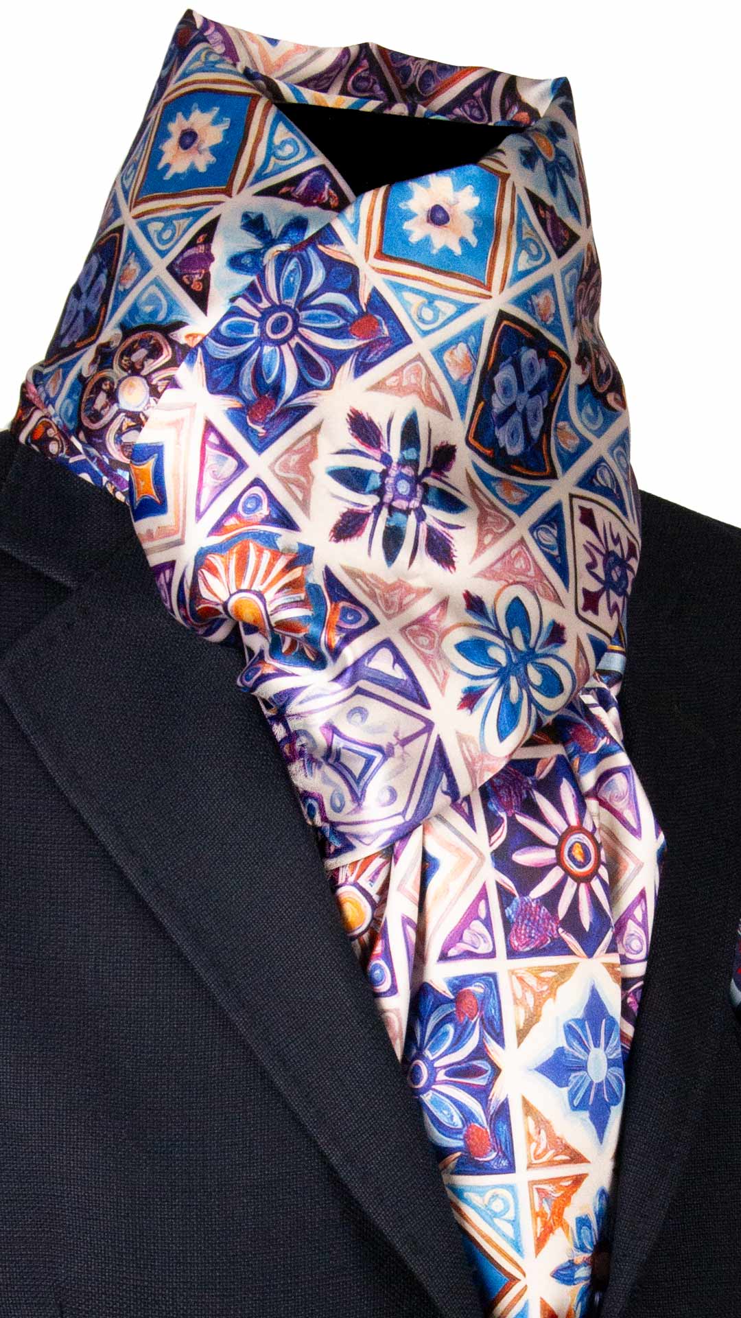 Sciarpa Siciliana Stampa di Raso con Maioliche Multicolor S8 Made in Italy Graffeo Cravatte