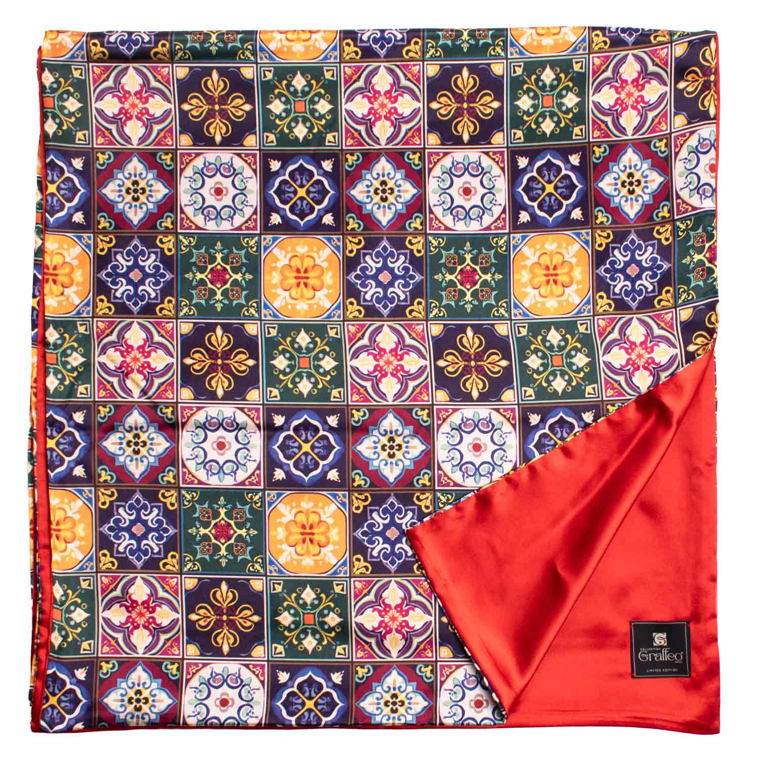 Sciarpa Siciliana Stampa di Raso con Maioliche Multicolor S9 Made in Italy Graffeo Cravatte Retro