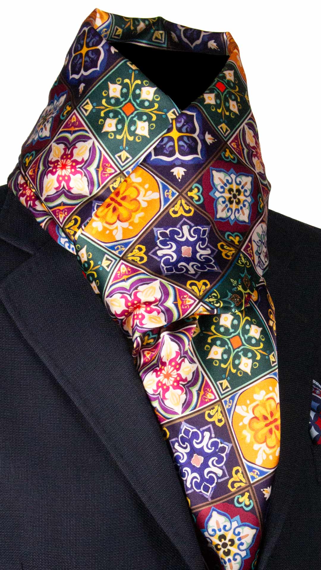 Sciarpa Siciliana Stampa di Raso con Maioliche Multicolor S9 Made in Italy Graffeo Cravatte