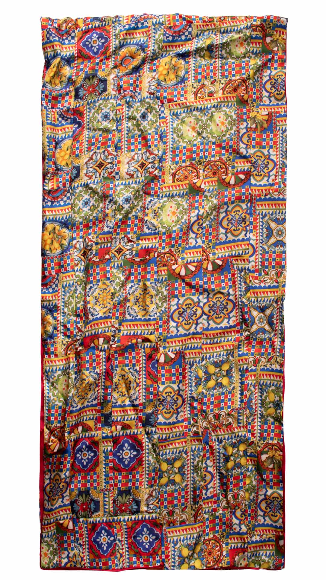 Sciarpa Siciliana Vintage Patchwork Stampa in Twill di Seta con Maioliche Multicolor S475 Made in Italy Graffeo Cravatte Intera
