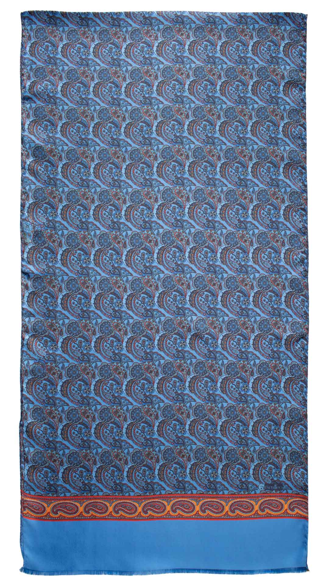 Sciarpa-ad-una-Foglia-di-Seta-Azzurra-Paisley-Multicolor-SF34
Intera