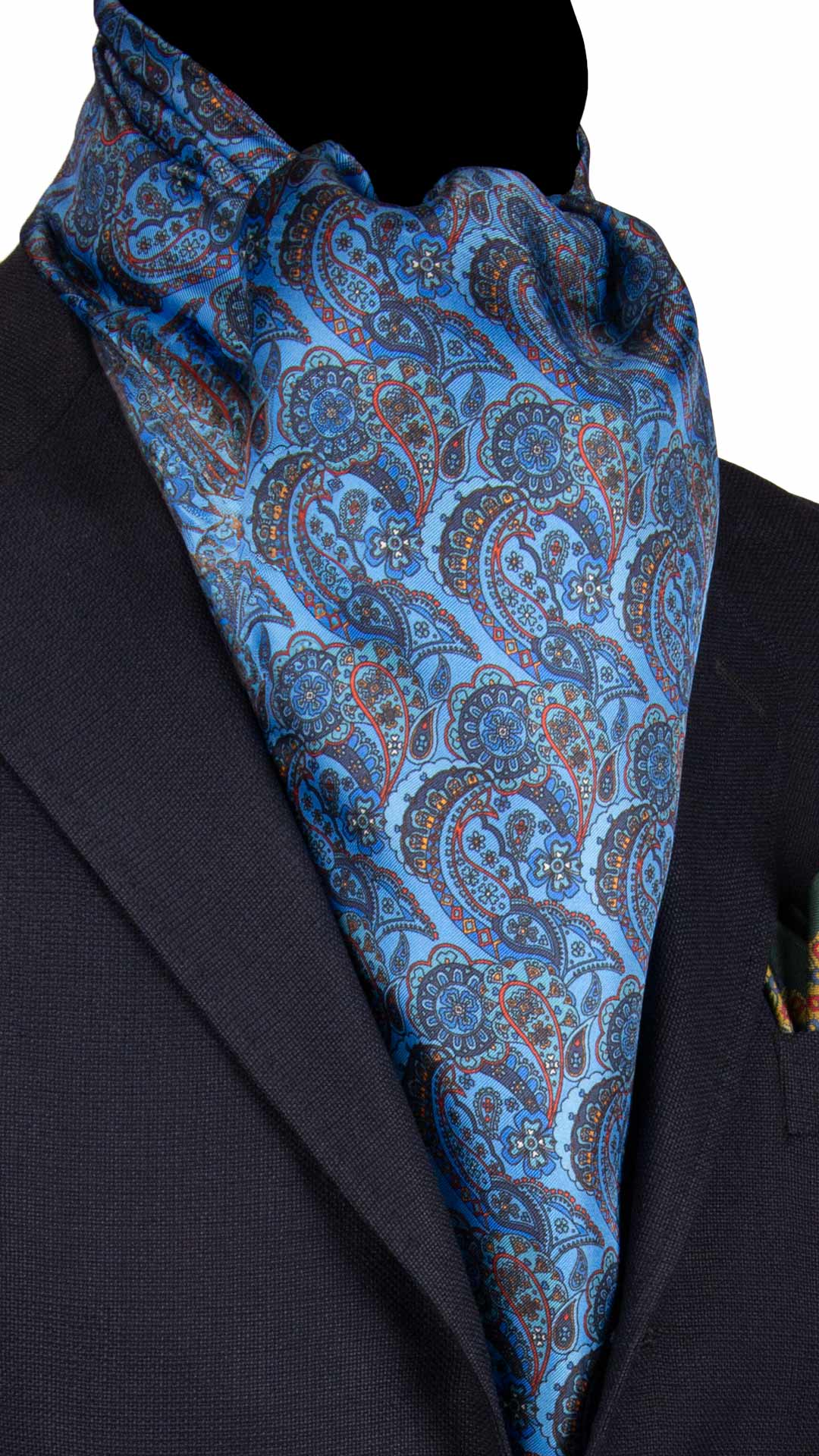 Sciarpa-ad-una-Foglia-di-Seta-Azzurra-Paisley-Multicolor-SF34