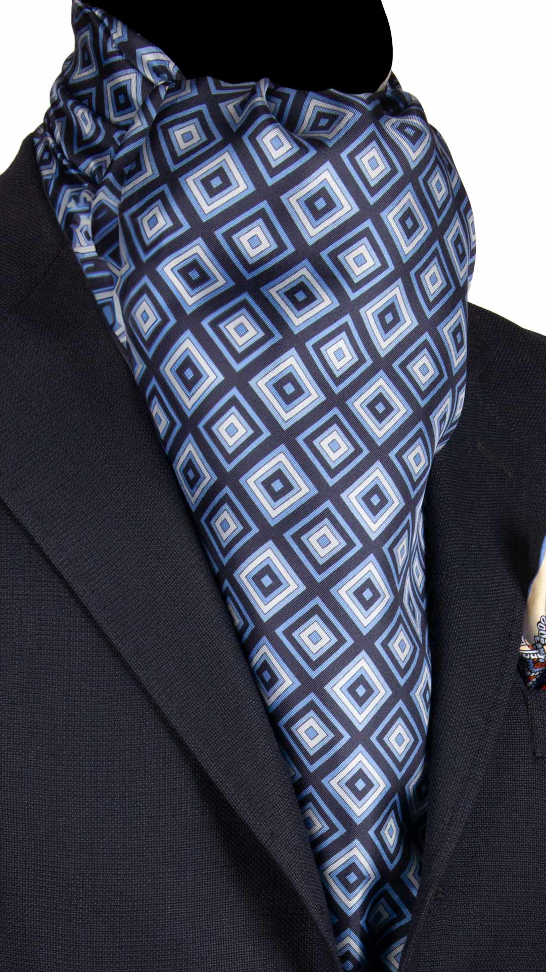 Sciarpa-ad-una-Foglia-di-Seta-Blu-Fantasia-Celeste-Azzurra-SF40