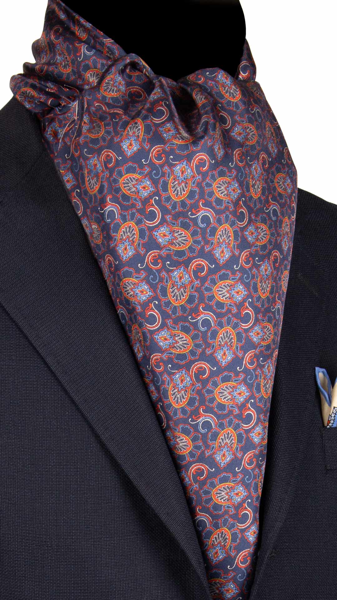 Sciarpa-ad-una-Foglia-di-Seta-Blu-Fantasia-Multicolor-SF65