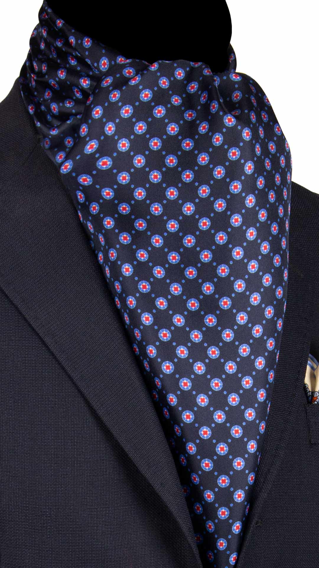 Sciarpa-ad-una-Foglia-di-Seta-Blu-Fantasia-Rossa-Bluette-Bianca-SF55