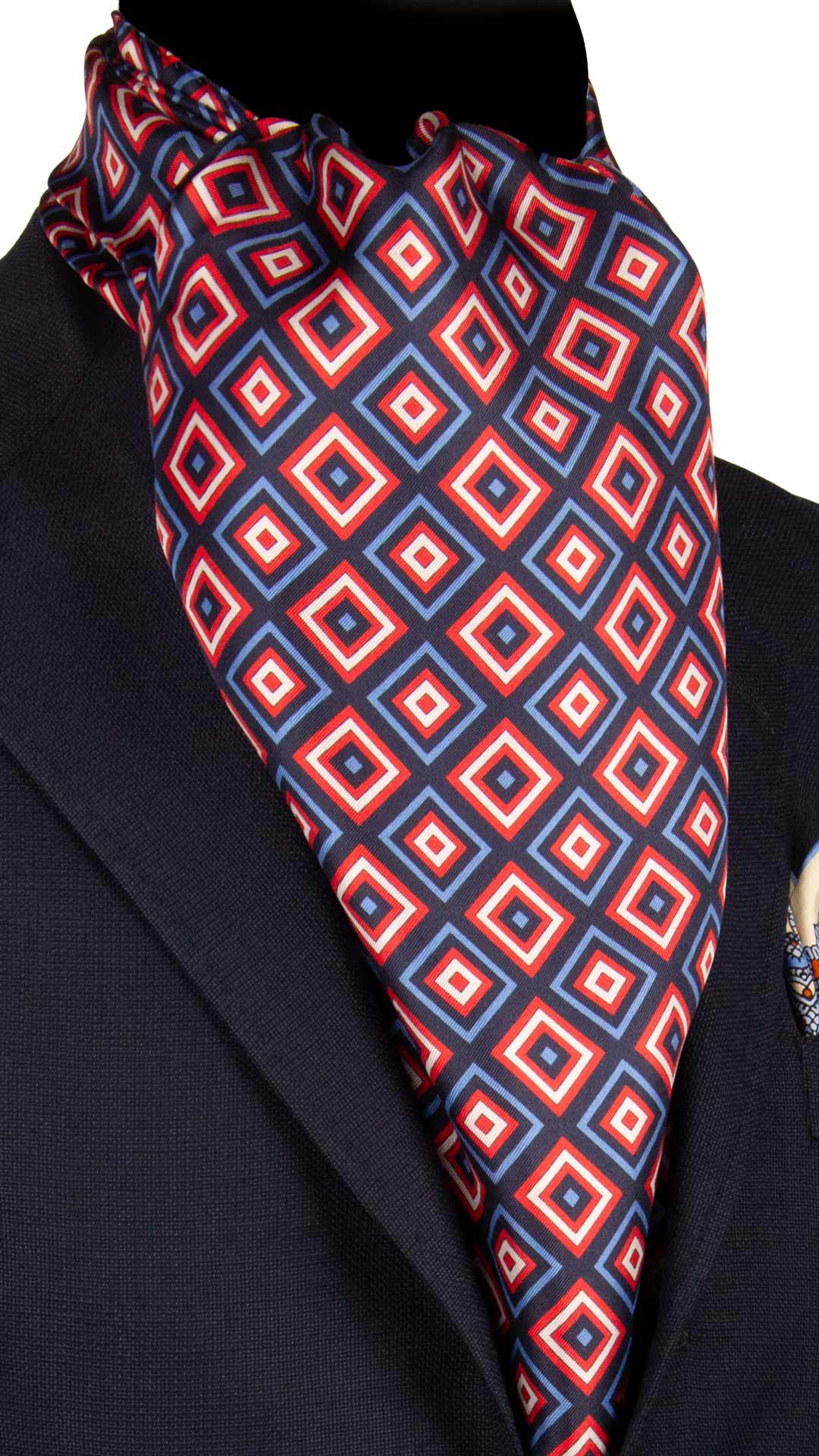 Sciarpa-ad-una-Foglia-di-Seta-Blu-Fantasia-Rossa-Celeste-Bianca-SF43