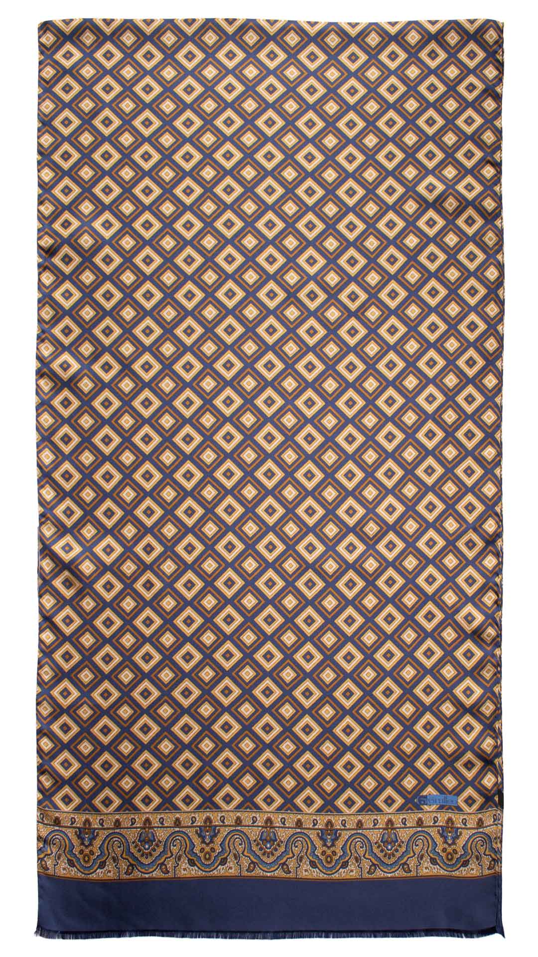 Sciarpa-ad-una-Foglia-di-Seta-Blu-Navy-Fantasia-Marrone-Beige-Giallo-Oro-SF41
Intera
