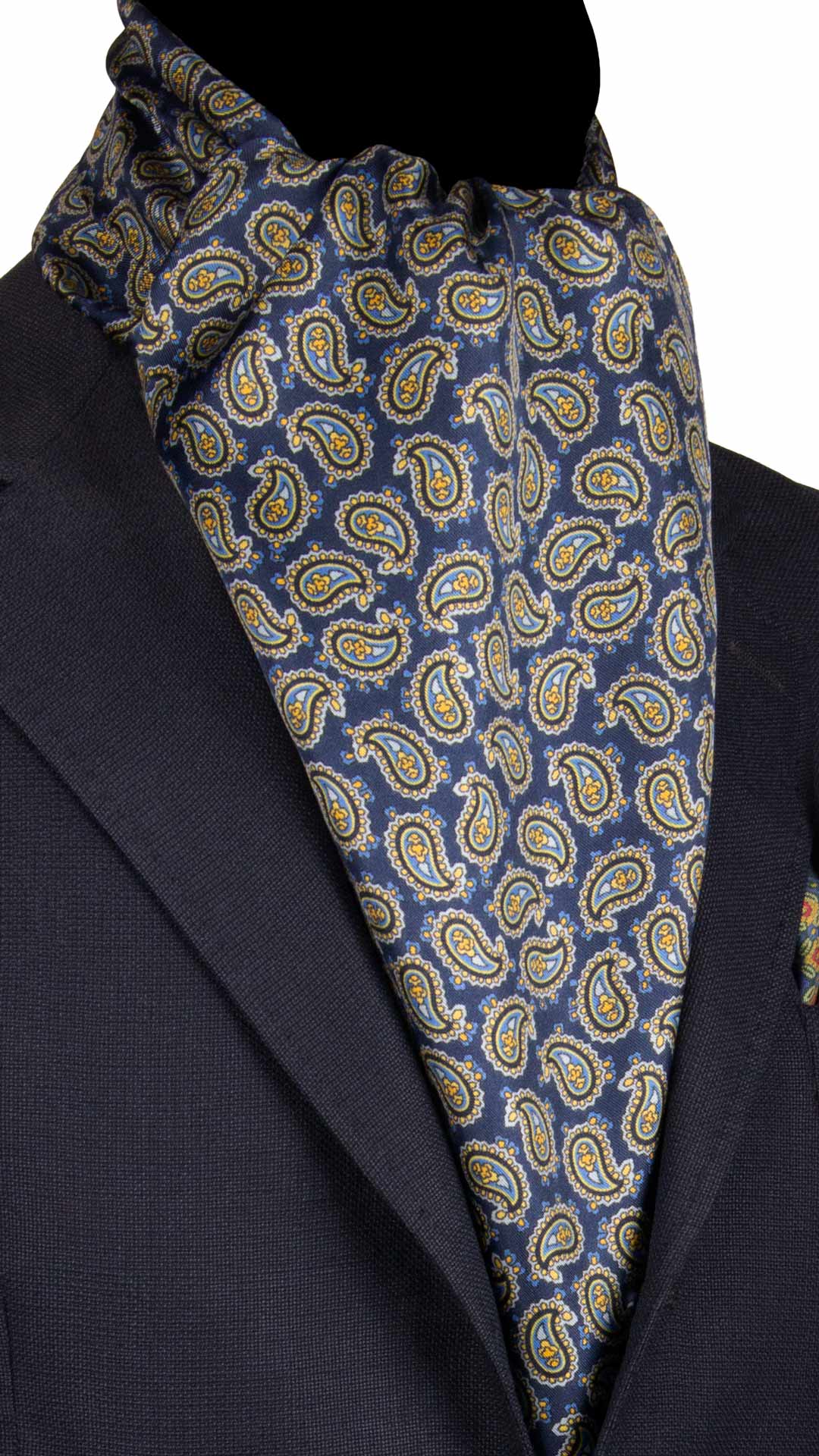 Sciarpa-ad-una-Foglia-di-Seta-Blu-Paisley-Giallo-Celeste-SF25
