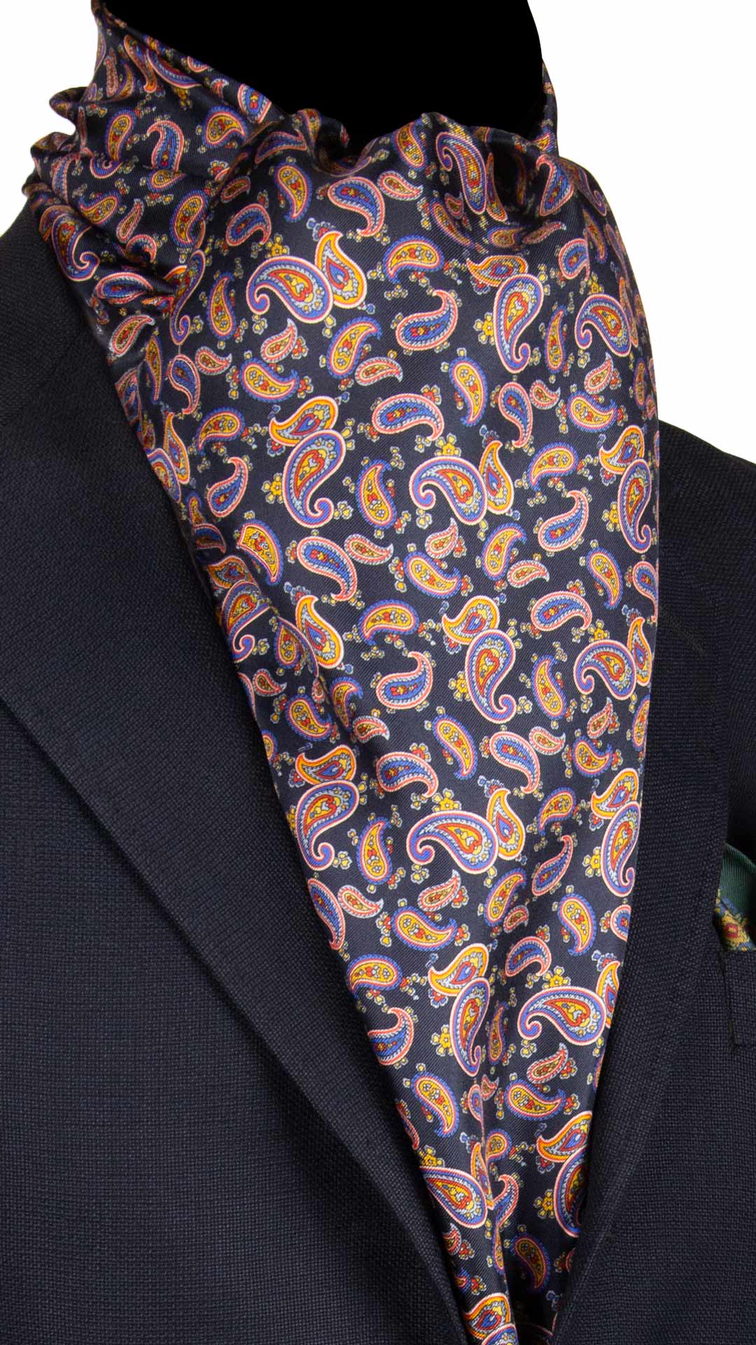 Sciarpa-ad-una-Foglia-di-Seta-Blu-Paisley-Multicolor-SF30