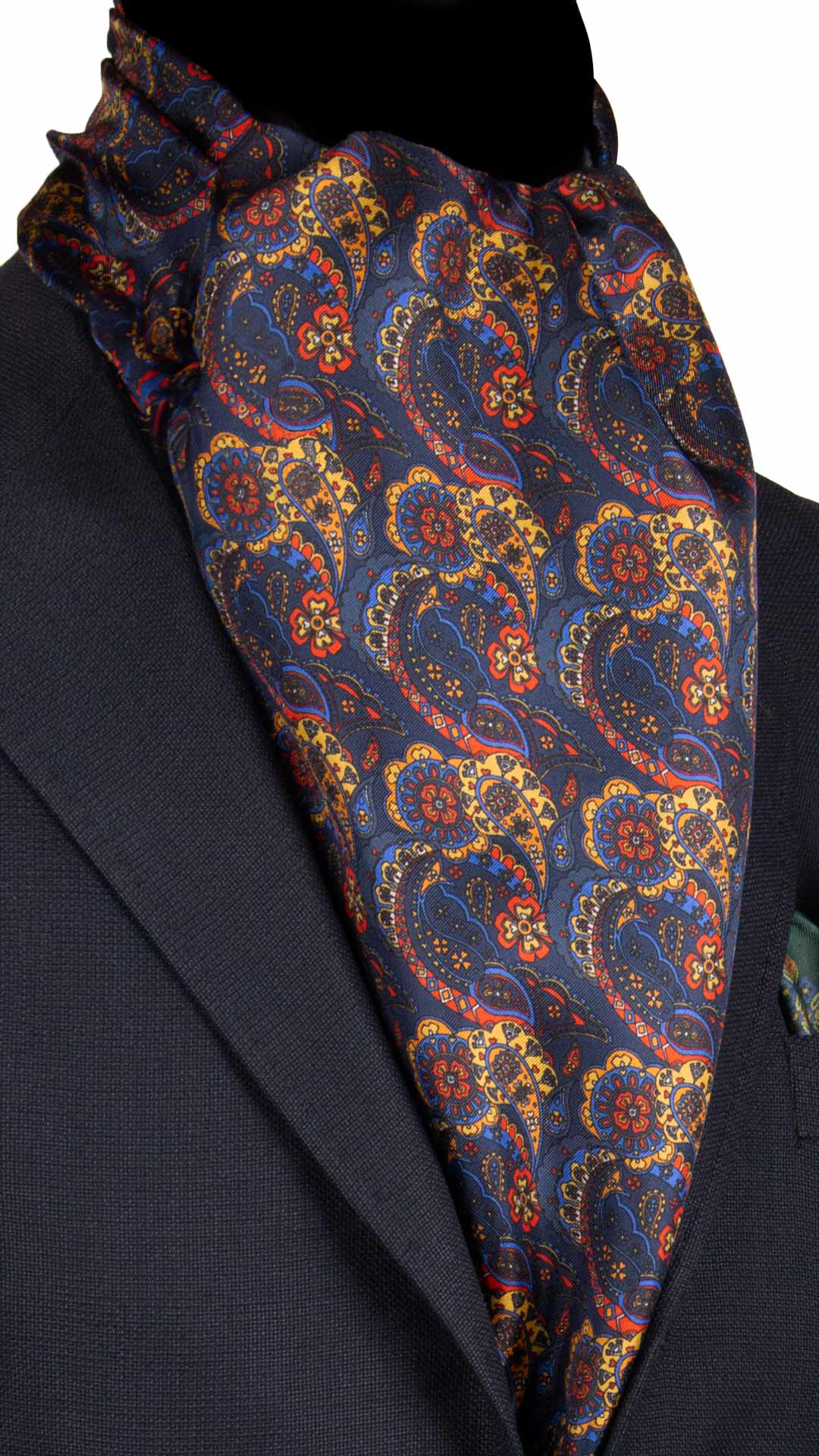 Sciarpa-ad-una-Foglia-di-Seta-Blu-Paisley-Multicolor-SF33