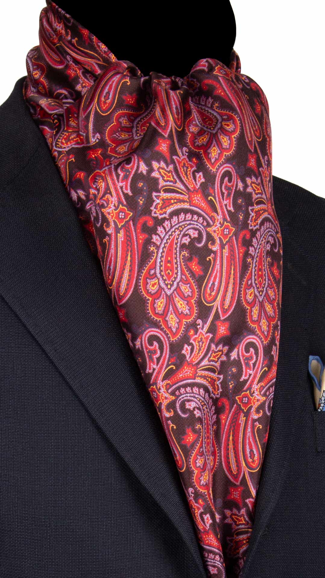 Sciarpa-ad-una-Foglia-di-Seta-Blu-Paisley-Rosso-Celeste-Giallo-SF63