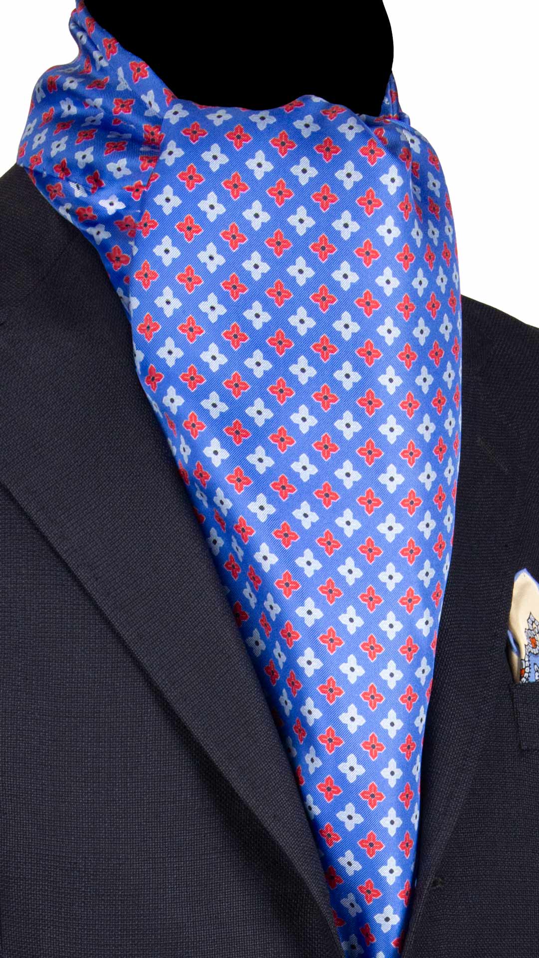 Sciarpa-ad-una-Foglia-di-Seta-Bluette-Fantasia-Rossa-Celeste-Blu-SF68