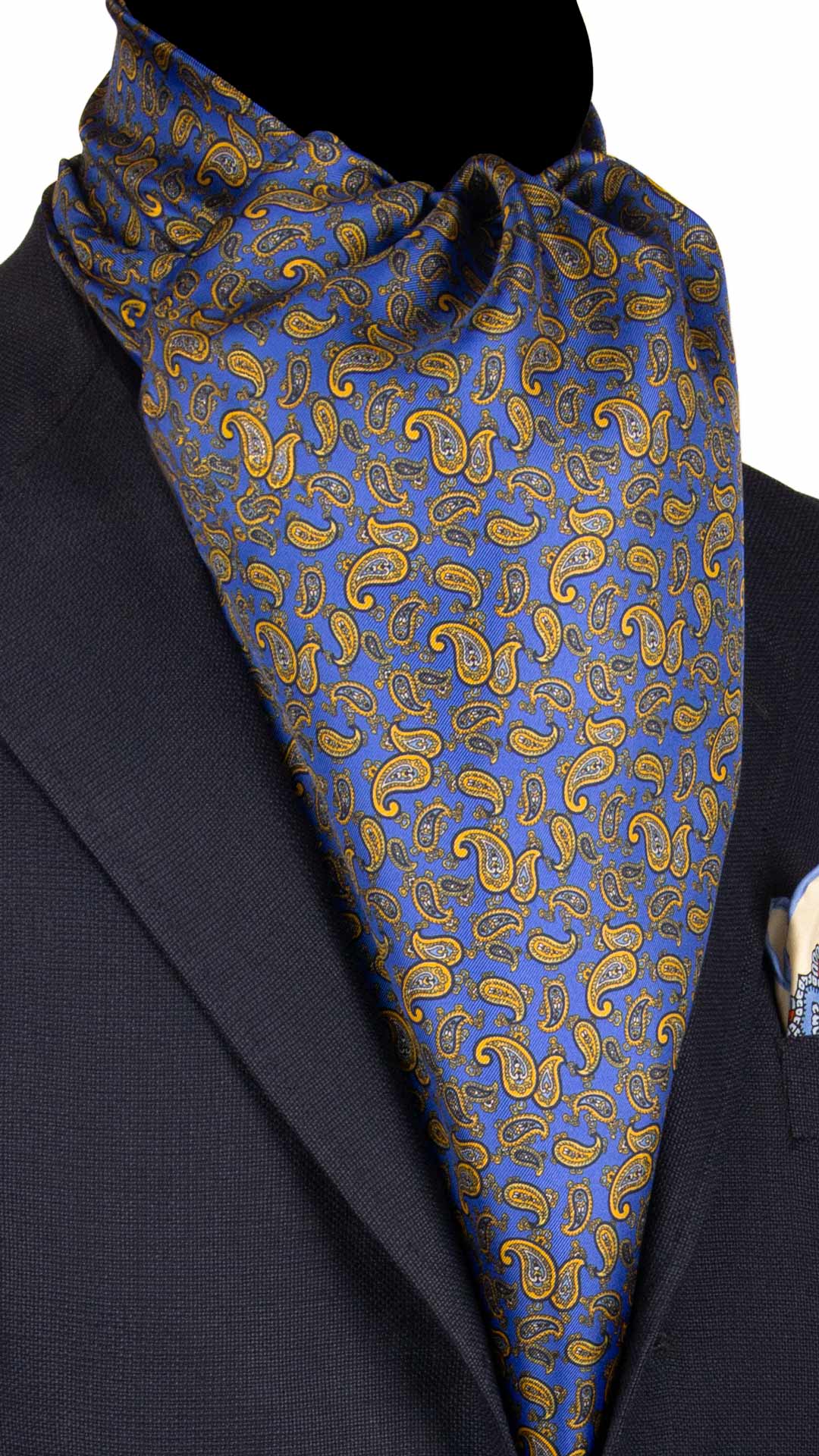 Sciarpa-ad-una-Foglia-di-Seta-Bluette-Paisley-Giallo-Celeste-Bianco-SF62