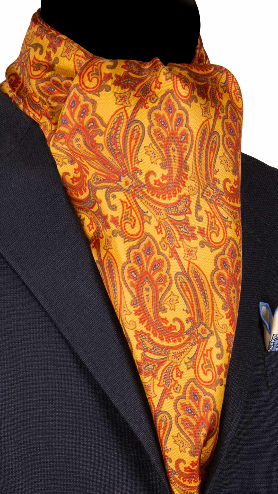 Sciarpa-ad-una-Foglia-di-Seta-Gialla-Paisley-Rosso-Mattone-Blu-Marrone-SF64