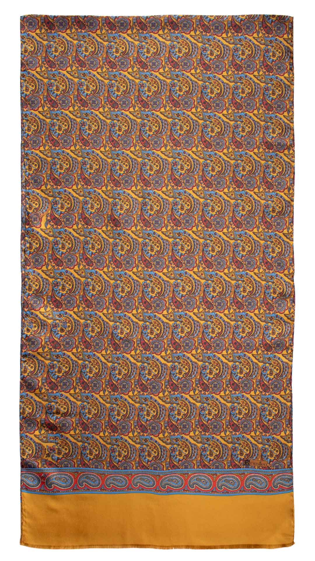 Sciarpa-ad-una-Foglia-di-Seta-Giallo-Senape-Paisley-Multicolor-SF36
Intera