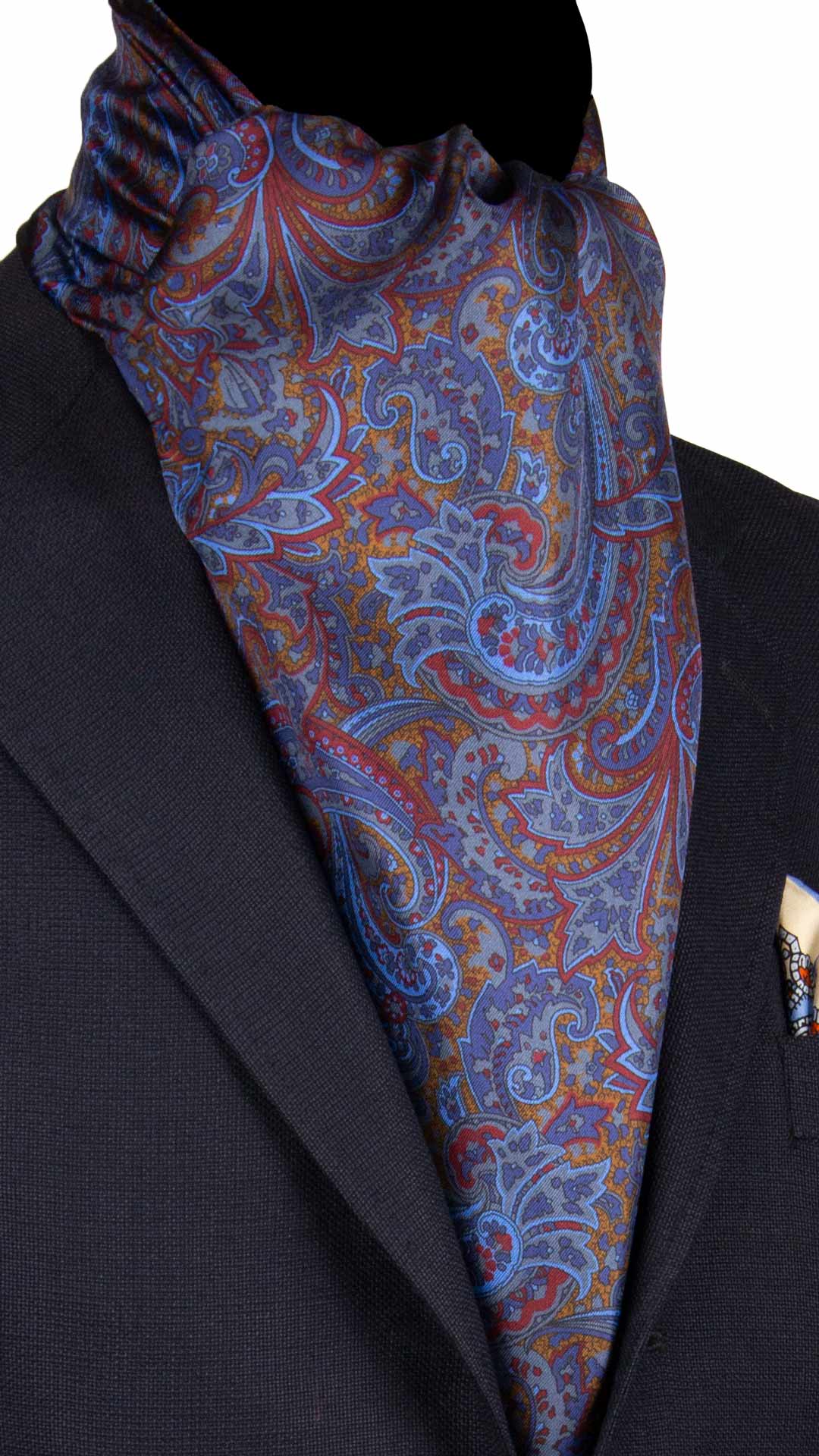 Sciarpa-ad-una-Foglia-di-Seta-Grigia-Paisley-Multicolor-SF50