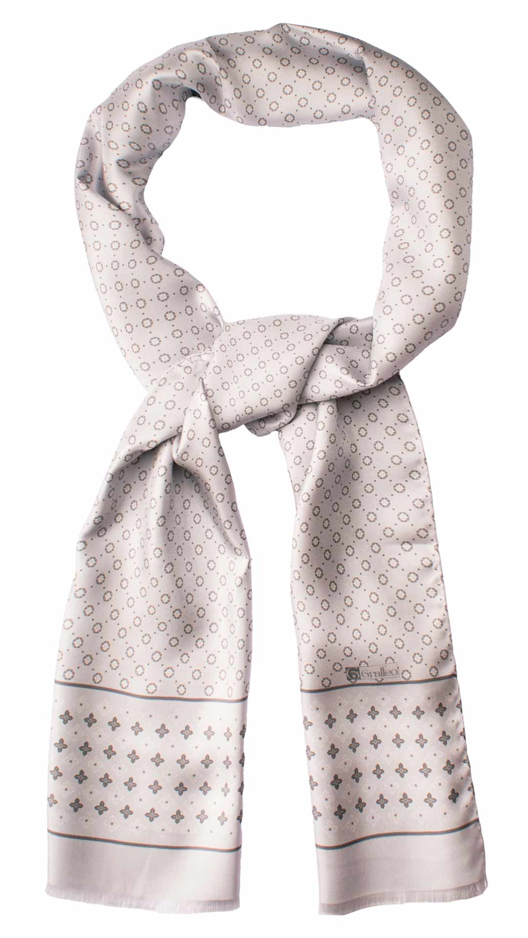 Sciarpa ad una Foglia di Seta Grigio Argento Fantasia Grigio Scuro SF57 Graffeo Cravatte Made in Italy Anello