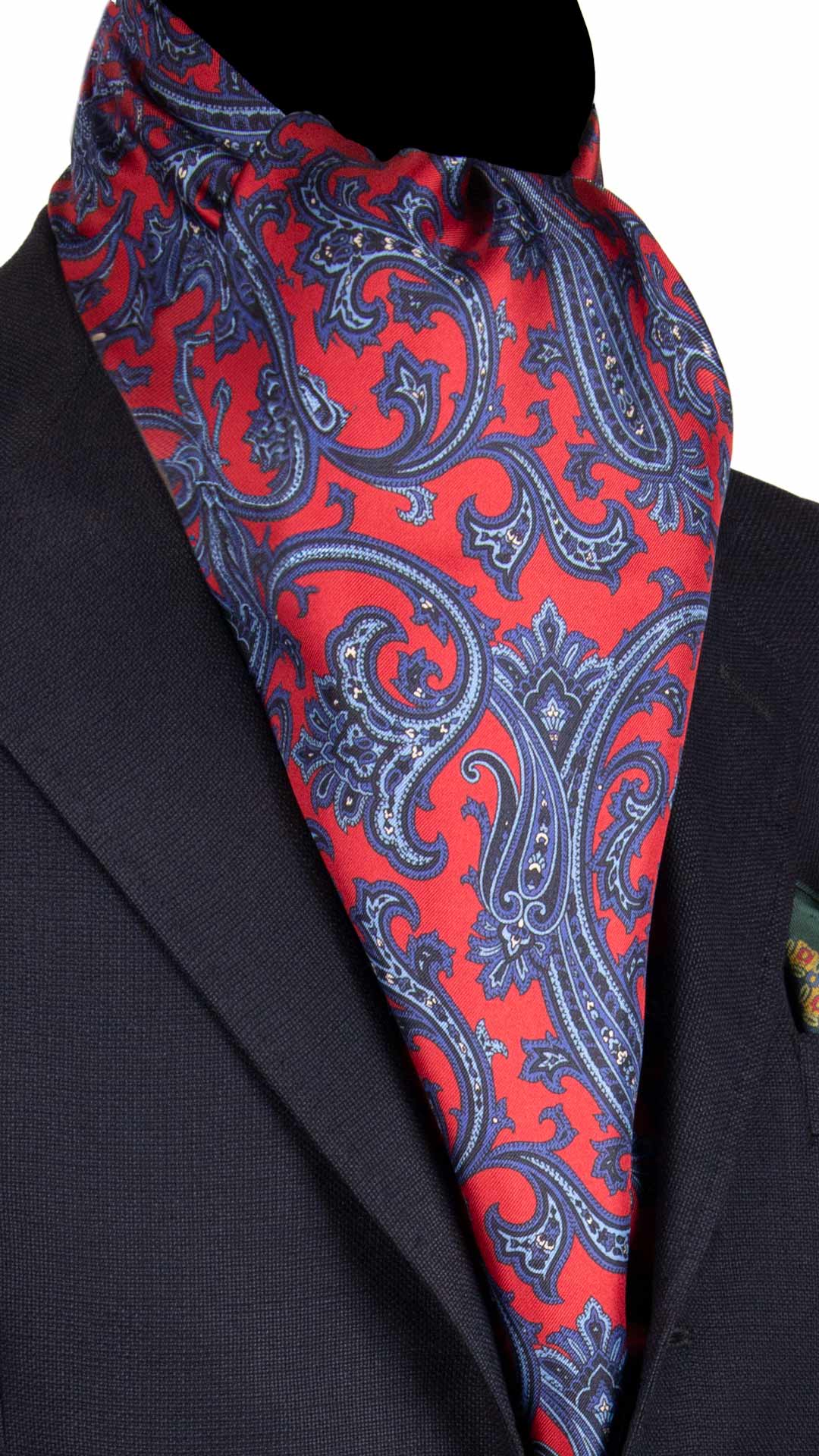 Sciarpa-ad-una-Foglia-di-Seta-Rossa-Paisley-Bluette-Celeste-SF27