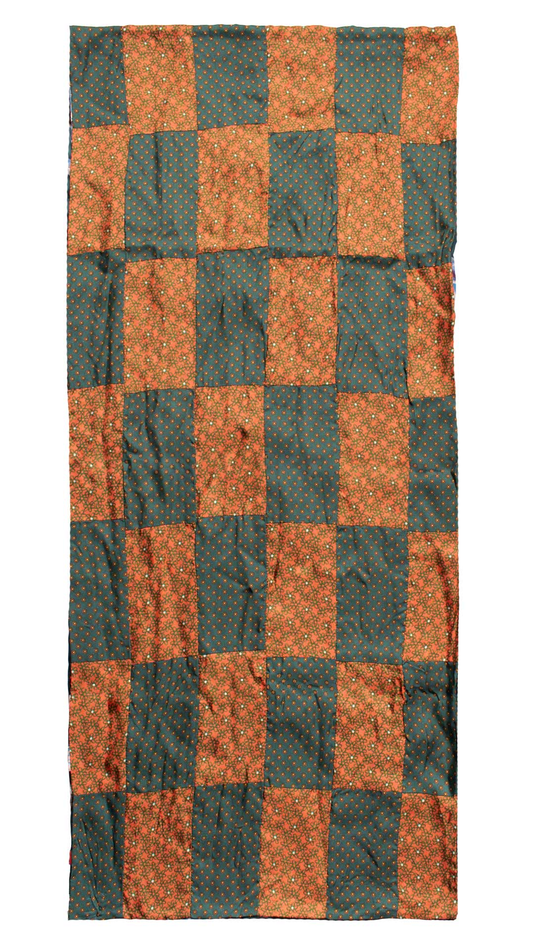 Sciarpa-di-Seta-Arancione-Verde-Vintage-Patchwork-Fantasia- S670
Intera